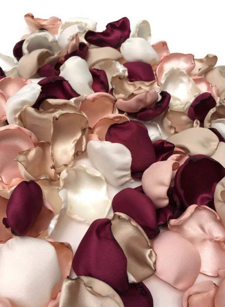 25-Pack Mixed Rose Petals for Wedding Decor - Maroon, Blush Pink, Ivory & Champagne Artificial Flower Petals | Perfect for Aisle Scattering, Table Centerpieces & Romantic Events