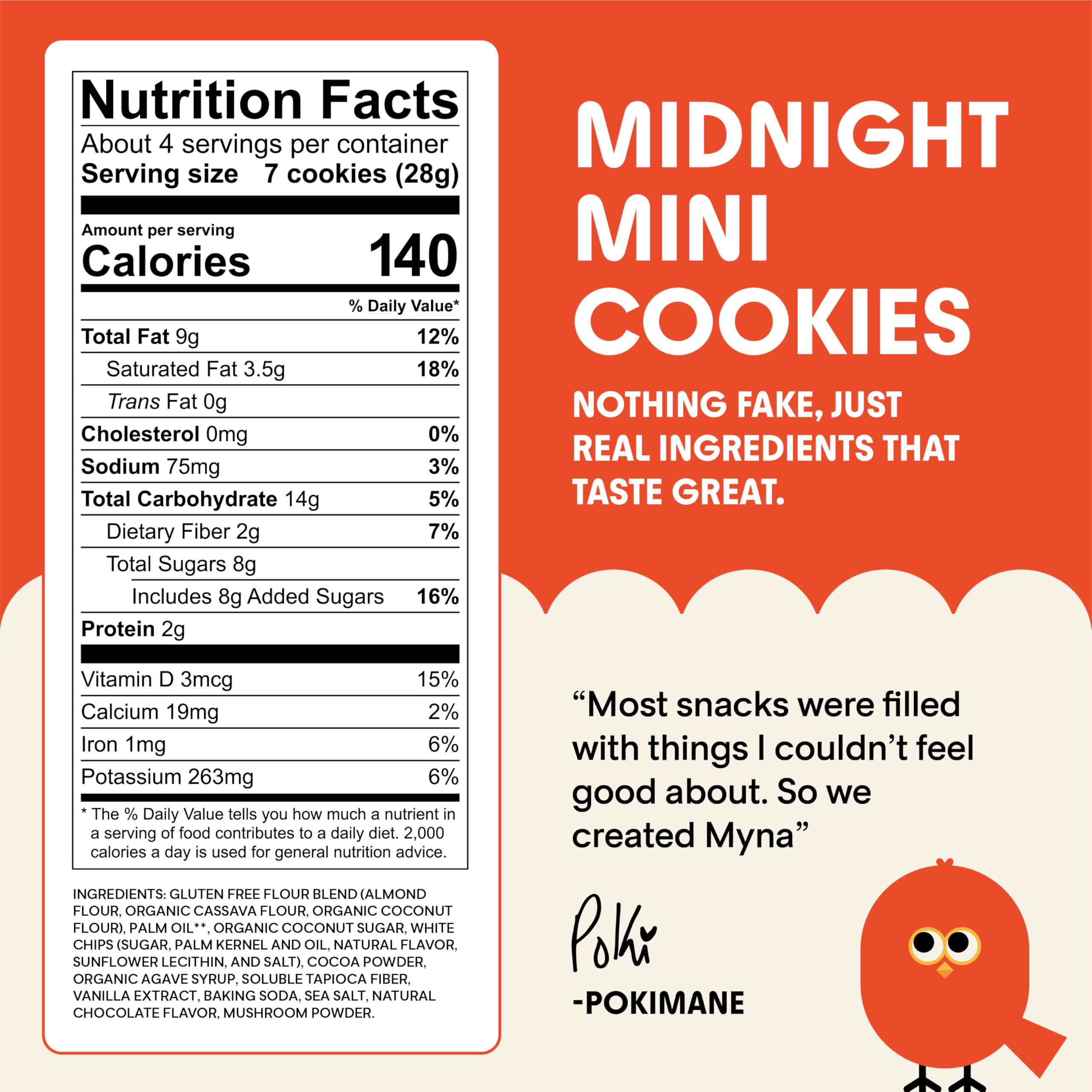 Myna Snacks Midnight Mini Cookies - Gluten Free Dairy Free Chocolate Cookies with White Chips - Healthy Vegan Snacks - No Artificial Ingredients - 8oz (2 Pack, 4oz Bags) - Perfect for Late Night Snacking, School Lunches & Office Treats