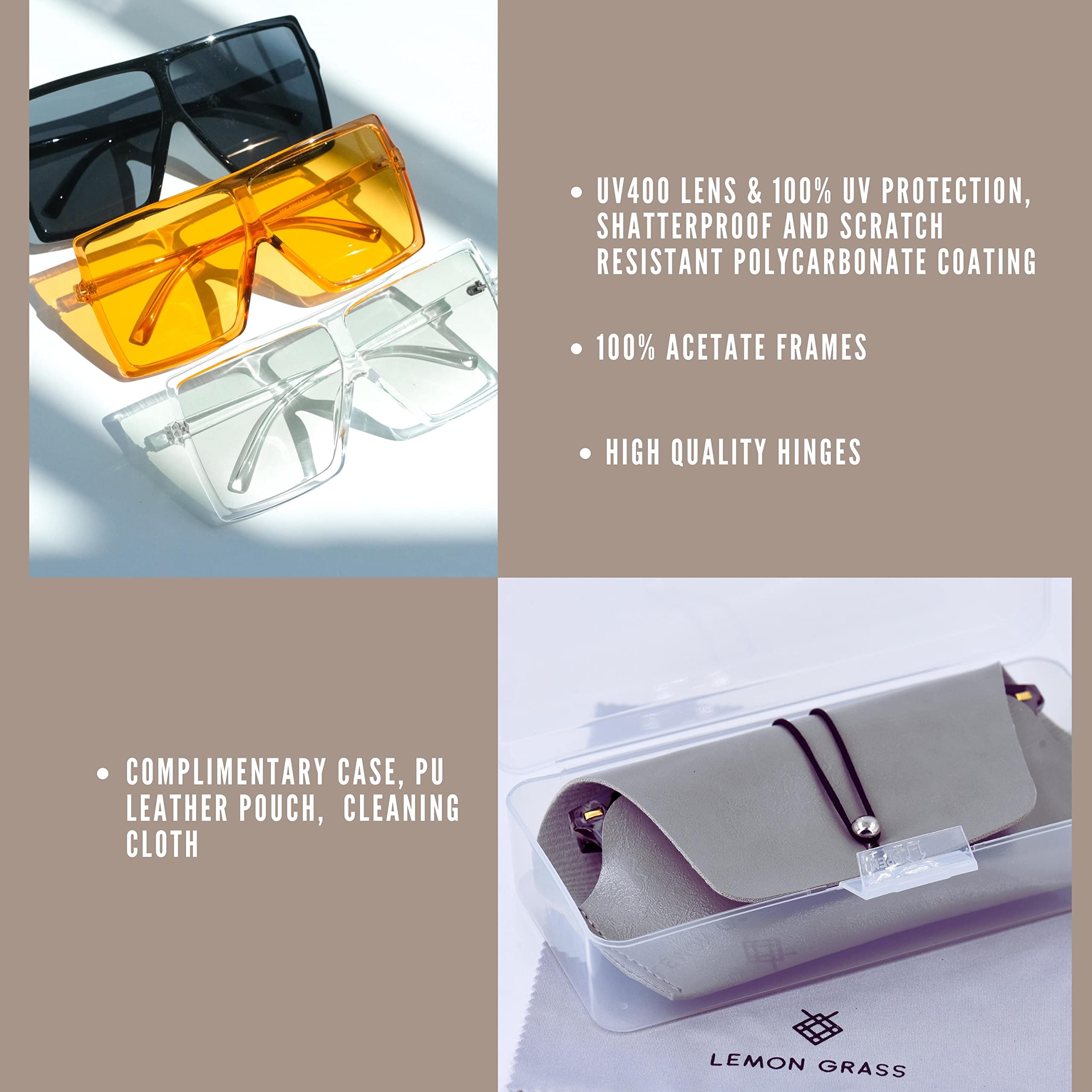 70mm Oversized Flat Top Sunglasses for Women & Men - UV400 Protection, Retro Square Frame, Fashionable Unisex Shades for Driving, Beach & Outdoor Activities