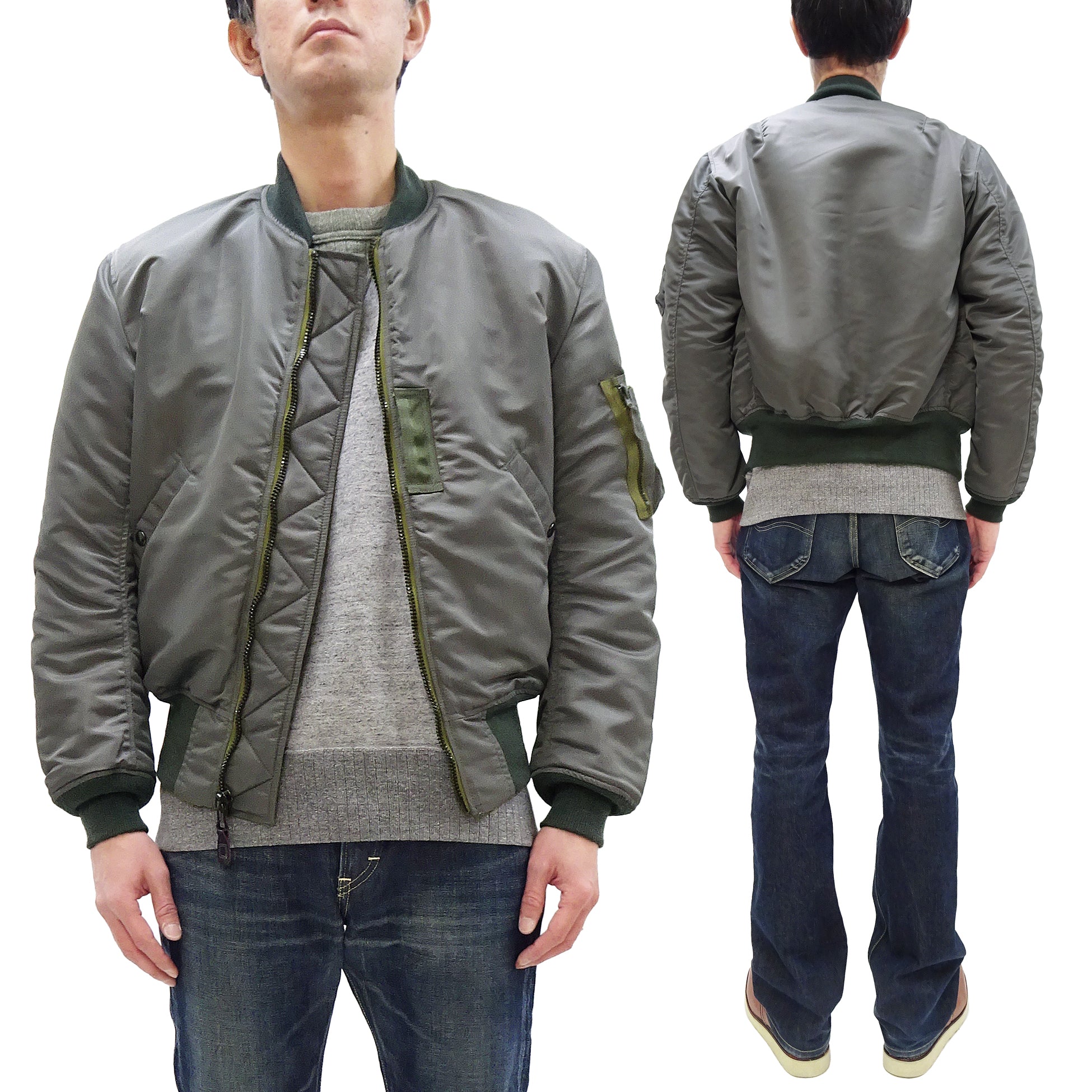 TOYS McCOY MA-1 Flight Jacket for Men - Authentic Albert Turner MA1 Bomber Jacket Reproduction in Sage Gray (TMJ2432) | Vintage Style Outerwear for Casual Wear & Aviation Enthusiasts