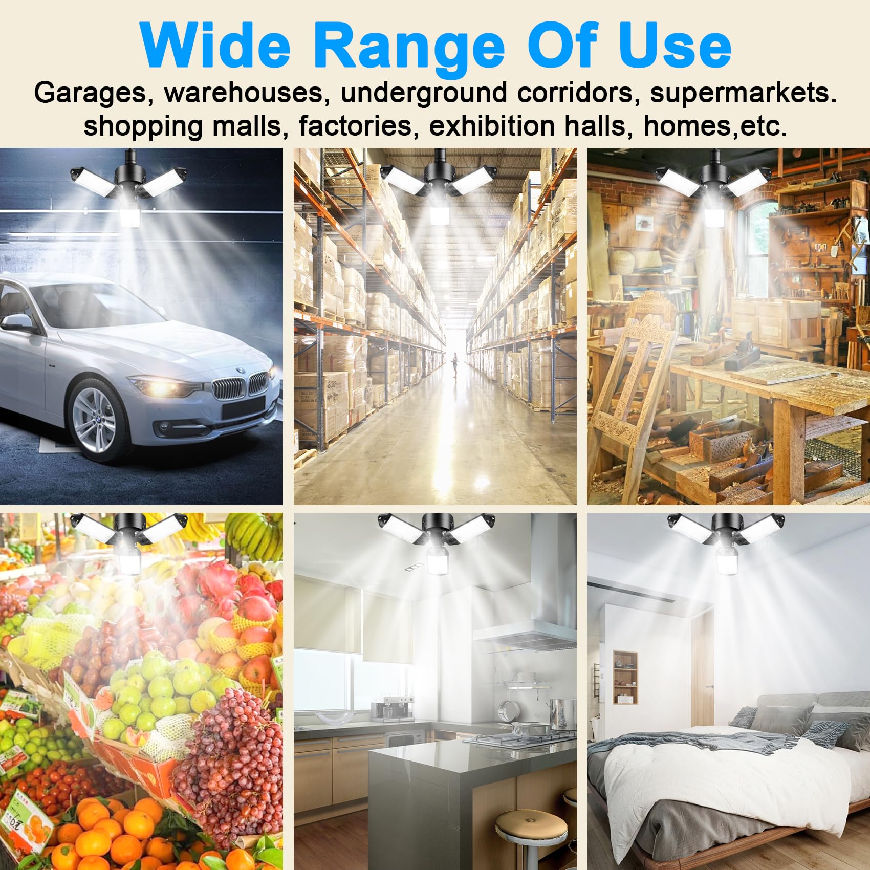Kofarrten LED Garage Lights - 8000LM Super Bright, 80W 6500K Adjustable Shop Lighting for Garage, Workshop, Basement & Warehouse (2 Pack) - Perfect for Home Improvement, Auto Repair & DIY Projects