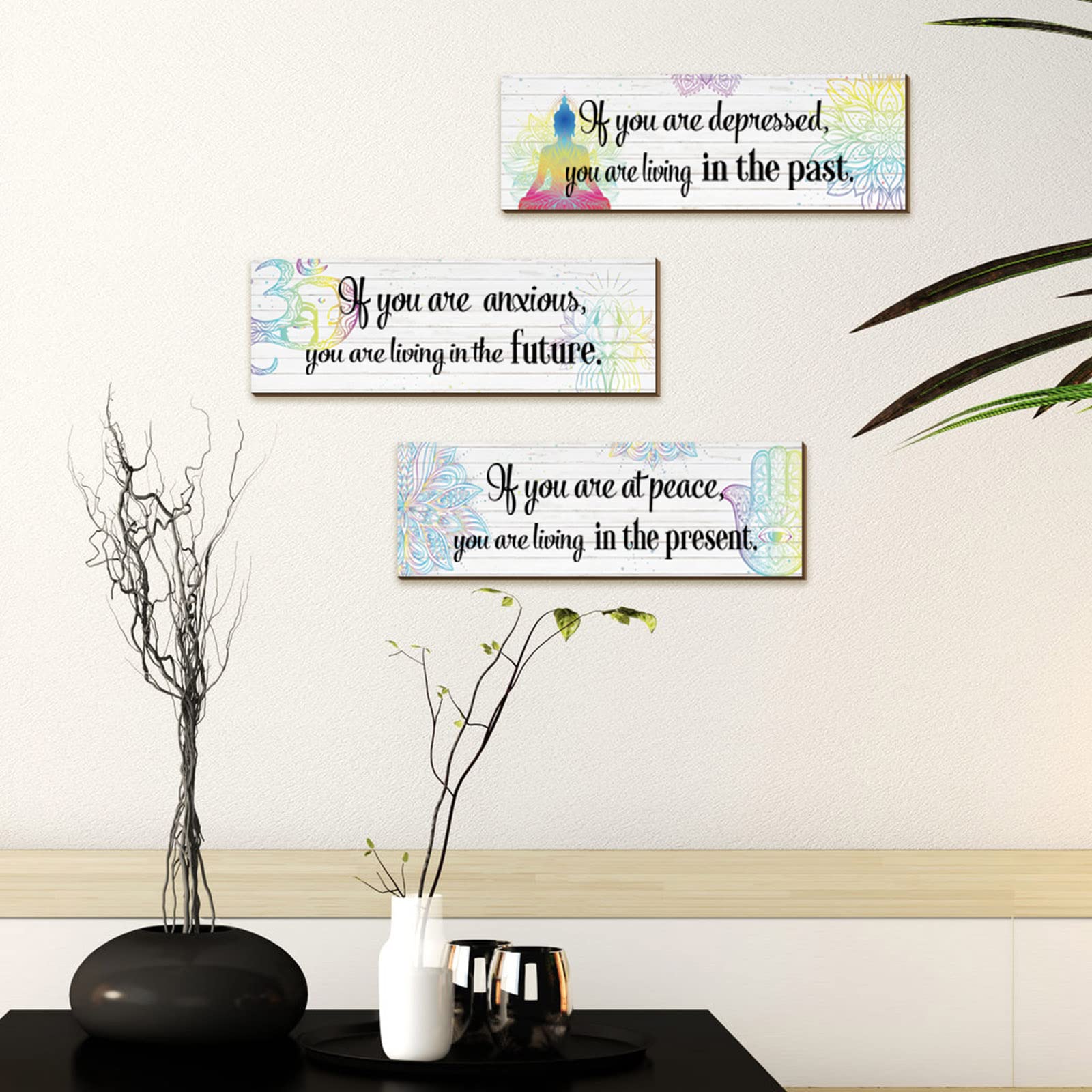 3 Buddha Wall Art Decor - Chakra & Meditation Zen Yoga Spiritual Decor for Bedroom, Home Office, Spa - Serenity Prayer & Buddha Quotes Wall Art for Women's Yoga Gift & Serene Spaces
