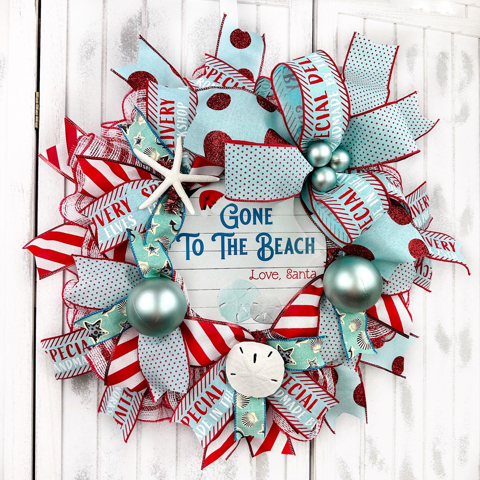 Handmade Coastal Christmas Wreath - Beach & Nautical Theme with Sand Dollar, Starfish Ornaments & Rope Knots - Perfect for Holiday Door Decor, Seaside Home & Christmas Gifts