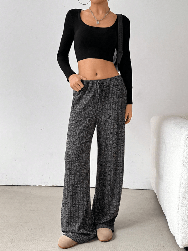 Women's Casual Striped Drawstring Straight Leg Pants with Elastic Waist - Comfortable Lounge & Travel Pants for Everyday Wear