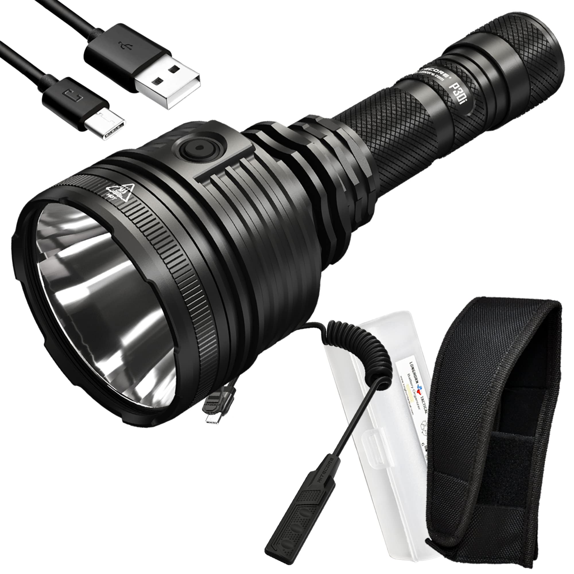 Nitecore P30i 2000 Lumen USB-C Rechargeable Flashlight - 1093 Yard Ultra Long Throw Tactical Light with LumenTac Organizer | Perfect for Camping, Hiking, Hunting & Emergency Preparedness