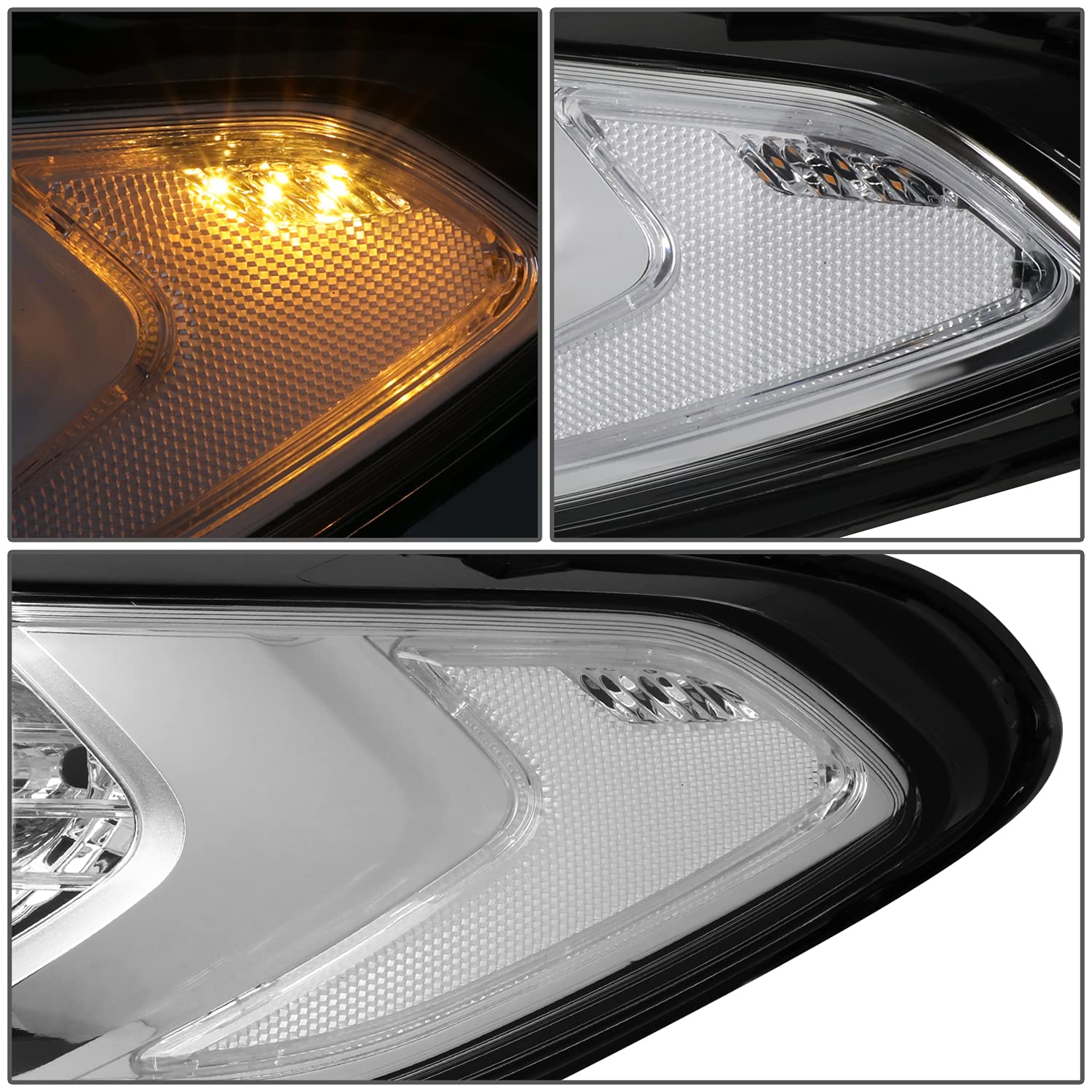 DNA MOTORING HL-OH-FFUS13-CH-CL1 Pair of Chrome Clear Reflector Headlights with LED Side Marker - Compatible with 2013-2016 Ford Fusion (Left & Right) - Enhanced Night Visibility & Style Upgrade