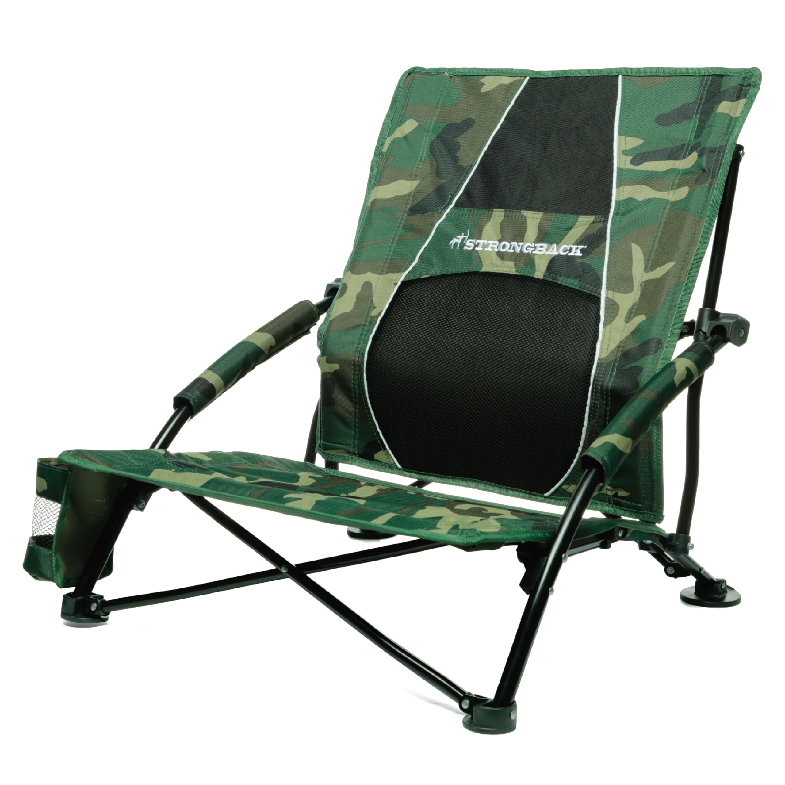 STRONGBACK Low Gravity Beach Chair with Built-in Lumbar Support - Heavy Duty Portable Folding Chair for Adults - Camouflage Design - Perfect for Beach, Camping, Backyard & Outdoor Relaxation