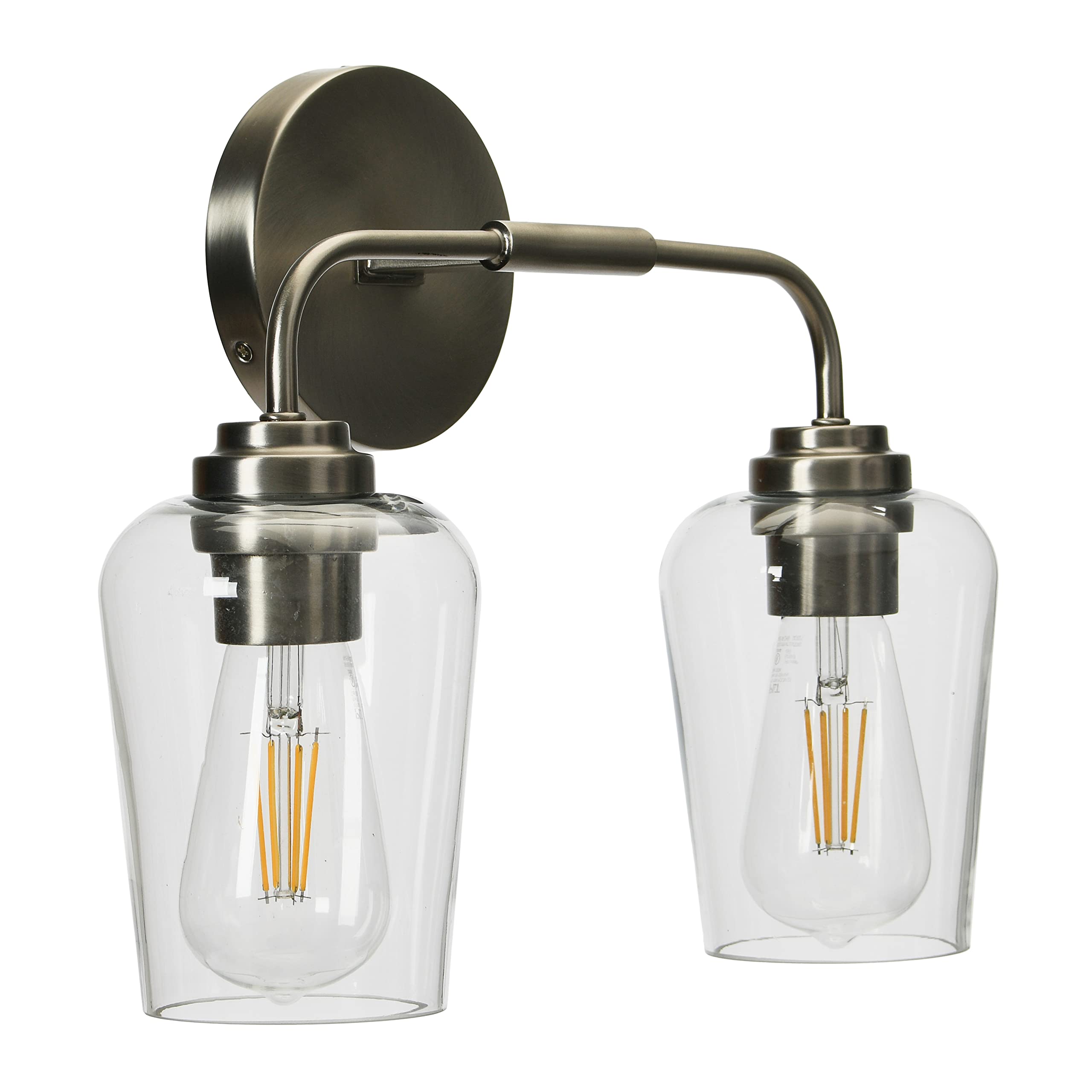 Holden 2-Light Vanity Light Fixture - Antique Nickel Finish Metal & Glass Bathroom Sconce for Mirror Lighting | Perfect for Bathroom, Powder Room & Dressing Area Makeup Lighting