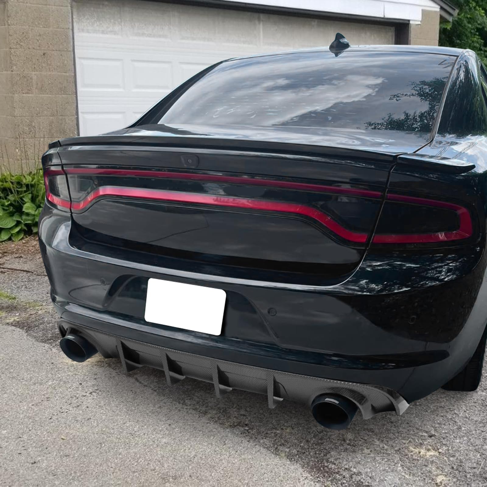 IKON MOTORSPORTS Rear Bumper Diffuser for 2015-2023 Dodge Charger Base & SXT - Carbon Fiber Print PP Lip Splitter | Enhances Aerodynamics & Sporty Look for Street Racing & Car Shows