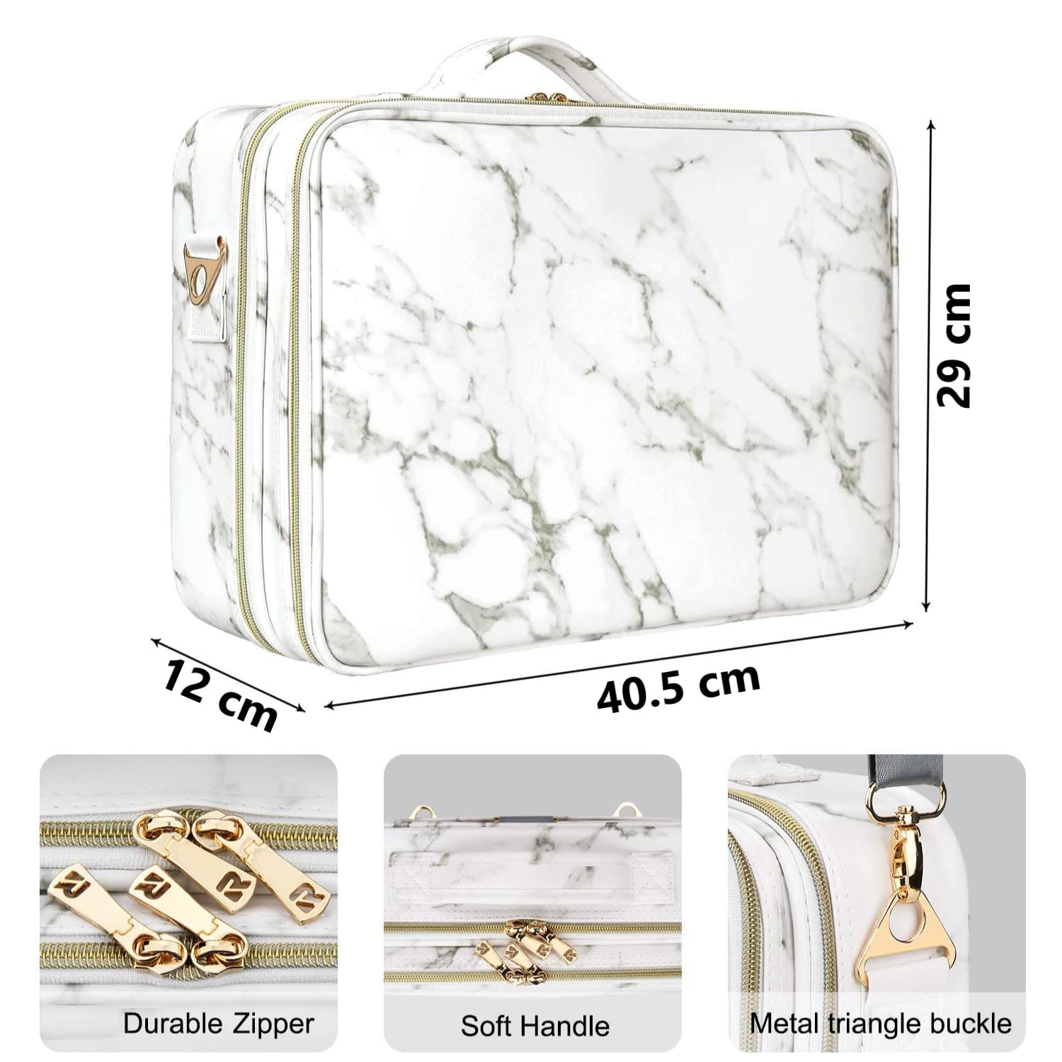 Professional 16 Inch Travel Makeup Case with Compartments - 2 Layer Cosmetic Train Case for Makeup Artists, Vanity Organizer & Brush Storage Bag (Marble Pattern) | Perfect for Travel, Salon Use & Home Makeup Organization