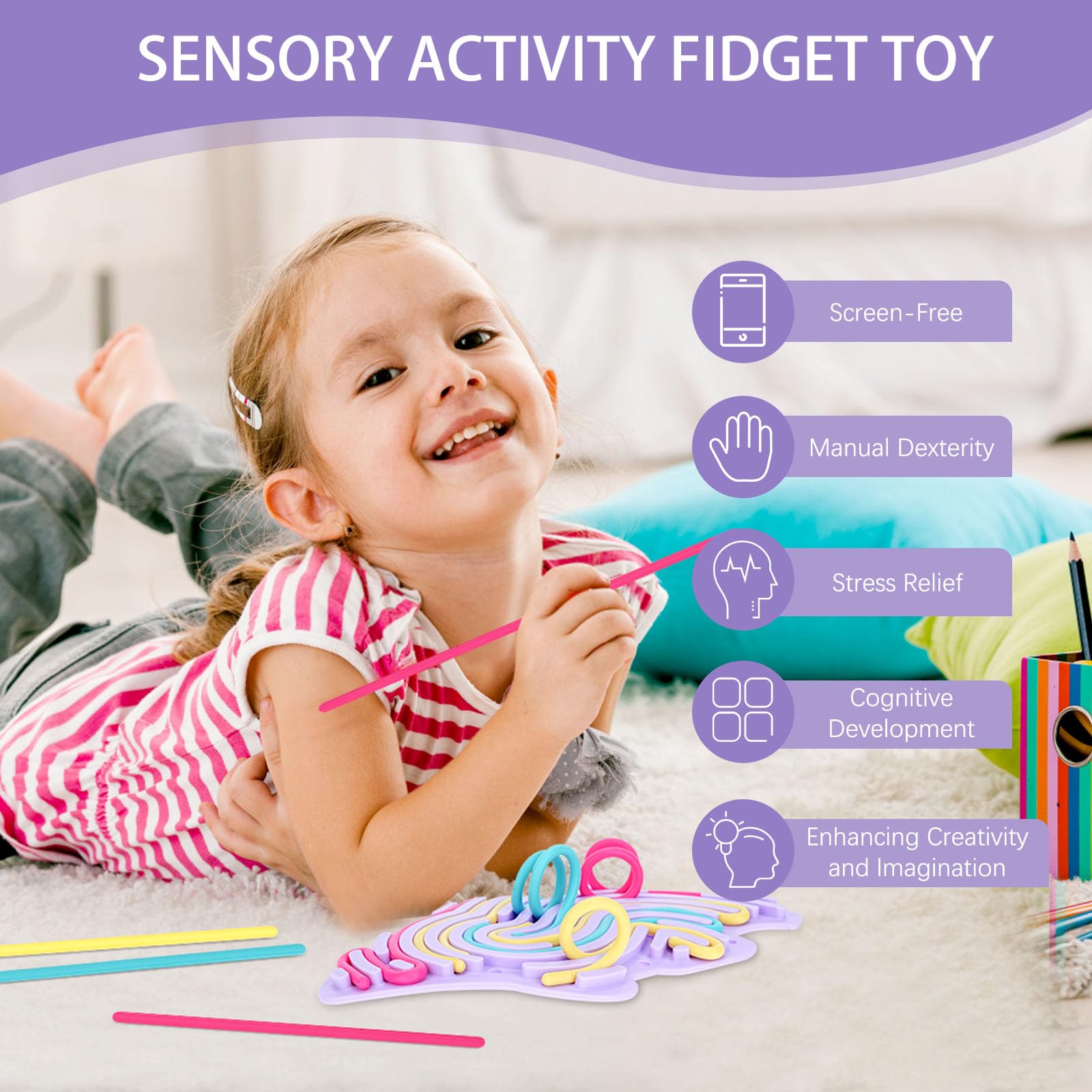 Double-Sided Silicone Sensory Activity Board for Kids - Fine Motor Skills Development Toy, Anxiety & Stress Relief, Portable Travel Busy Board (Fish Design) - Perfect for Home, Classroom & Travel Use