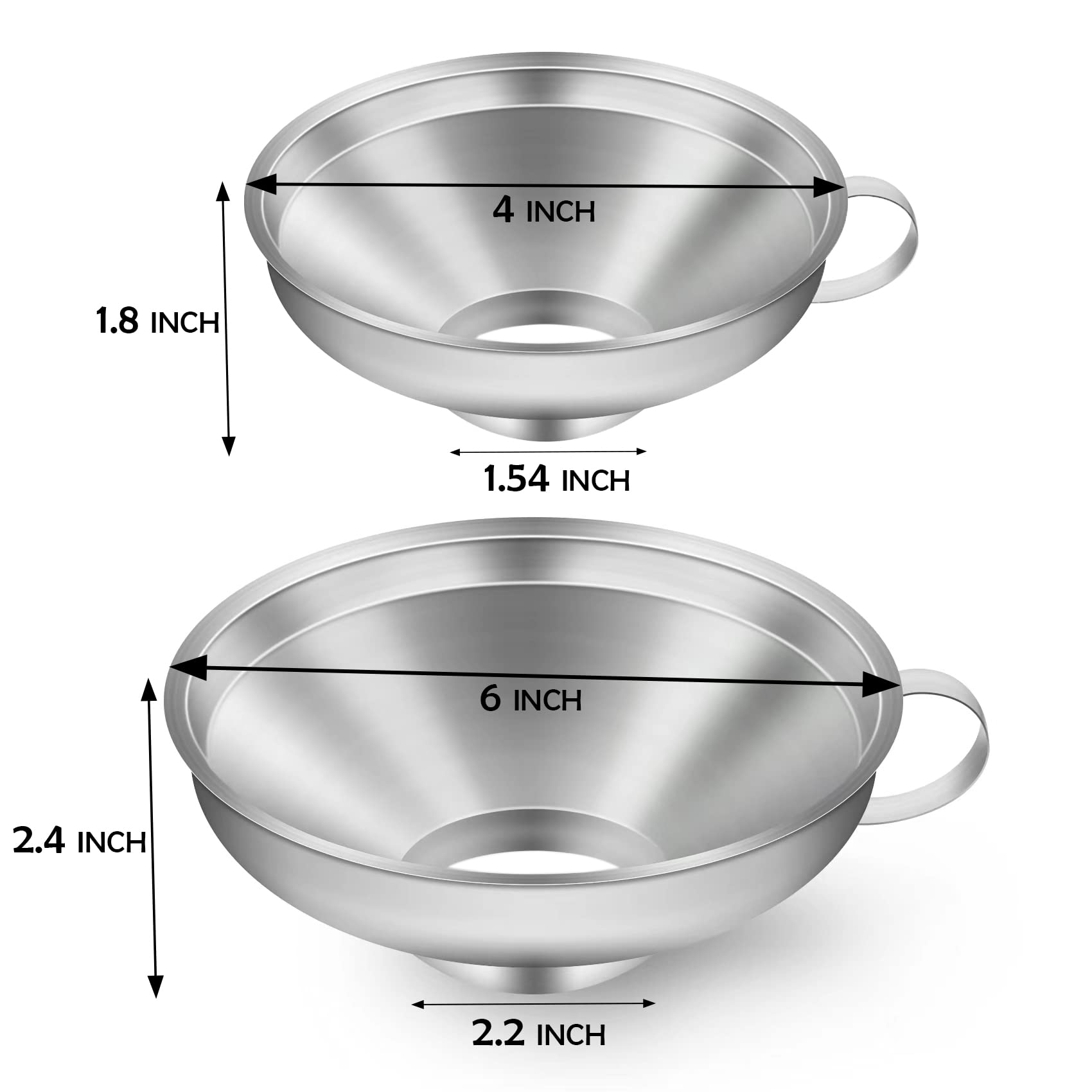 2 Pack Stainless Steel Canning Funnel for Wide & Regular Mouth Mason Jars - Heavy Duty Kitchen Funnel with Handle for Canning, Pickling, Jam Making & Food Preservation