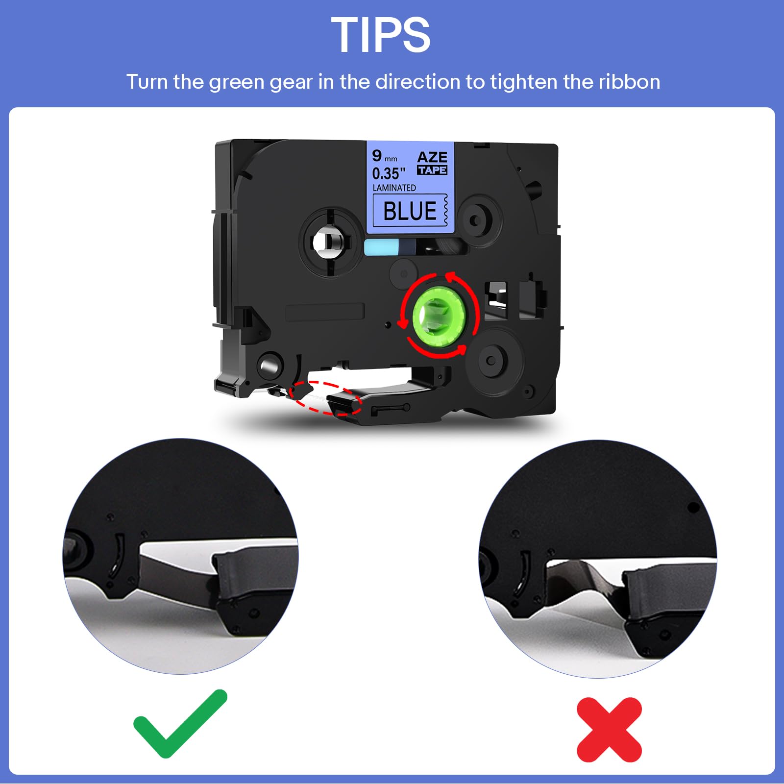 GREENCYCLE Compatible Brother TZe-521 TZe521 TZ521 TZ-521 AZE 9mm (0.35 Inch) Black on Blue Laminated Label Tape - 10 Pack for PTD210, D400AD, D600, PT-H100, PTH110, PT1290, PT-1230PC - Perfect for Office Labeling, Inventory Organization & Retail Pricing