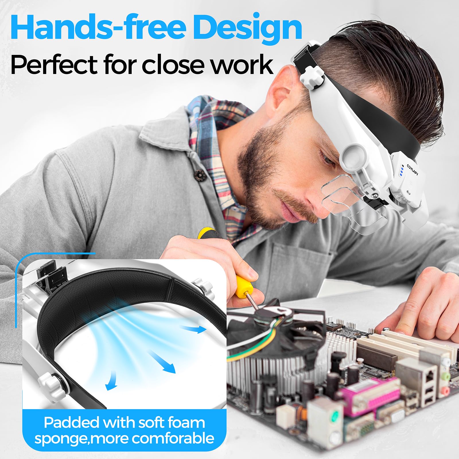 Magnifying Glasses with Light - 1x to 14x Hands-Free Headband Magnifier with 5 Interchangeable Lenses & LED Lights for Jewelry Making, Watch Repair, Crafts, Reading, and Close Work - Perfect for Hobbyists, Professionals & Seniors