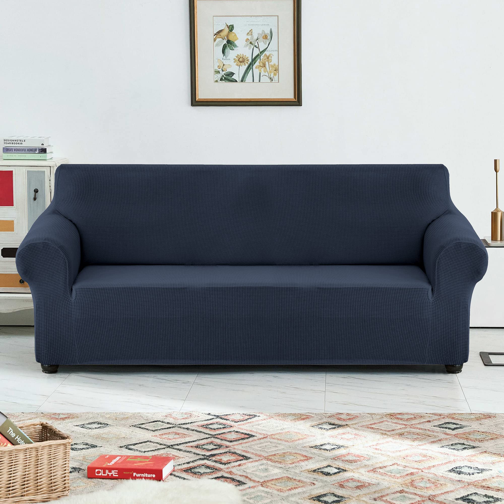 Stretch Sofa Slipcover Waterproof Couch Cover - Soft Elastic Furniture Protector for Pets & Kids - Navy Blue (Size S) - Perfect for Living Room, Family Room & Pet-Friendly Homes