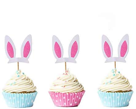 30 PCS Easter Bunny Cupcake Toppers - Rabbit & Egg Cake Decorations for Easter Party (Brown/White) | Perfect for Easter Desserts, Cupcake Decorating, and Holiday Baking Supplies