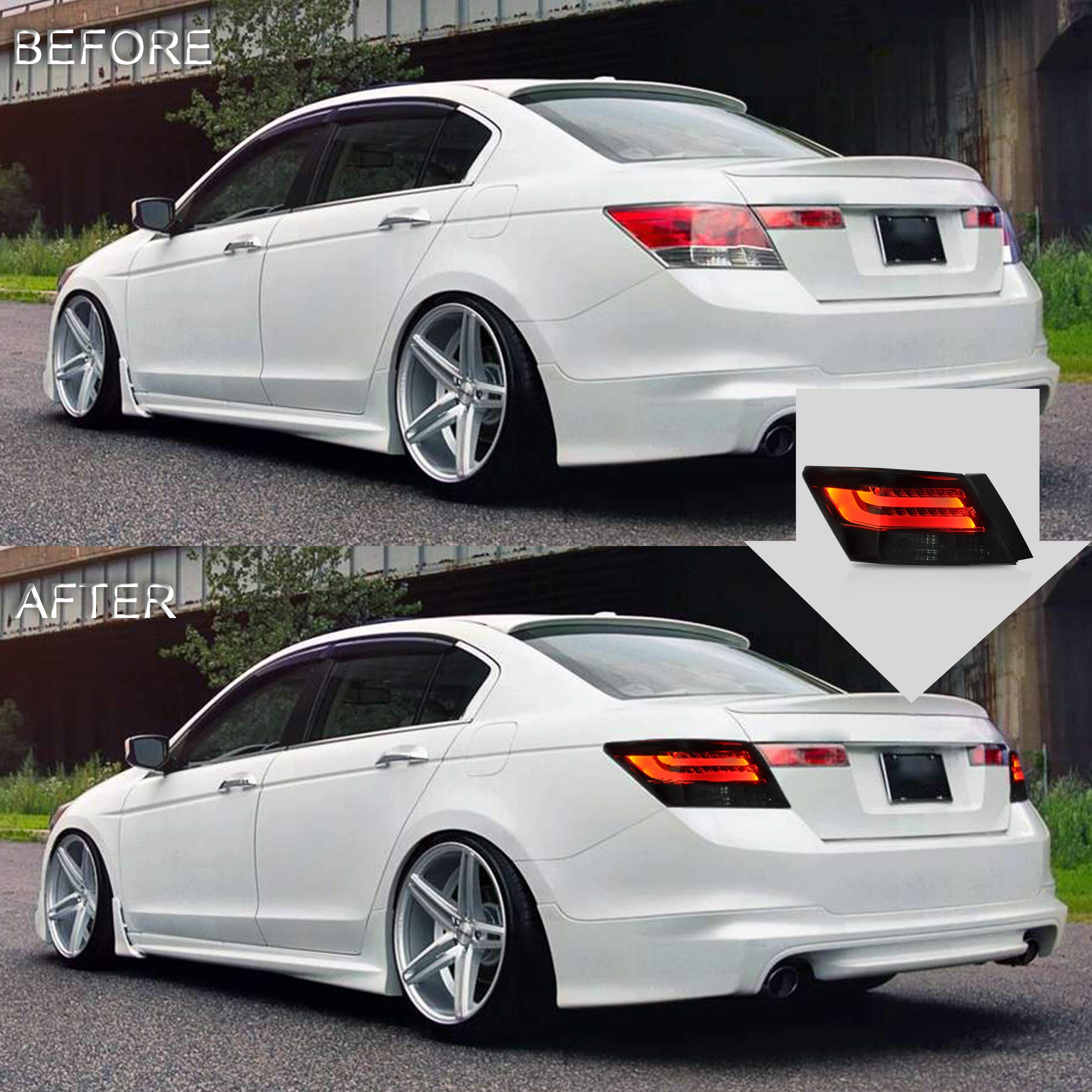 VLAND Smoked LED Tail Lights Assembly for Honda Accord Inspire 8th Gen Sedan 2008-2013 (2PCS) - Not for Coupe | Enhanced Style & Night Visibility for Daily Driving & Custom Car Shows