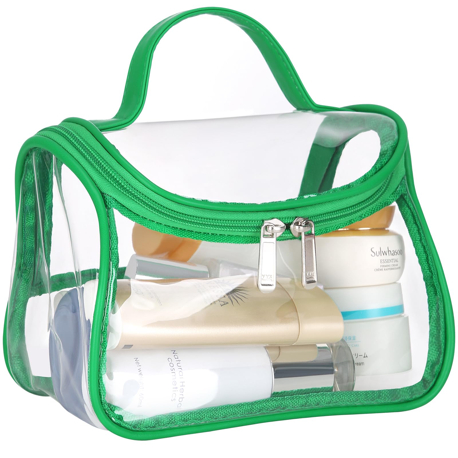HAOGUAGUA Heavy Duty Clear Cosmetic Bag - Waterproof Transparent Travel Makeup Toiletry Organizer (Green, 1 Pack) | Perfect for Air Travel, Gym Essentials & Daily Beauty Storage