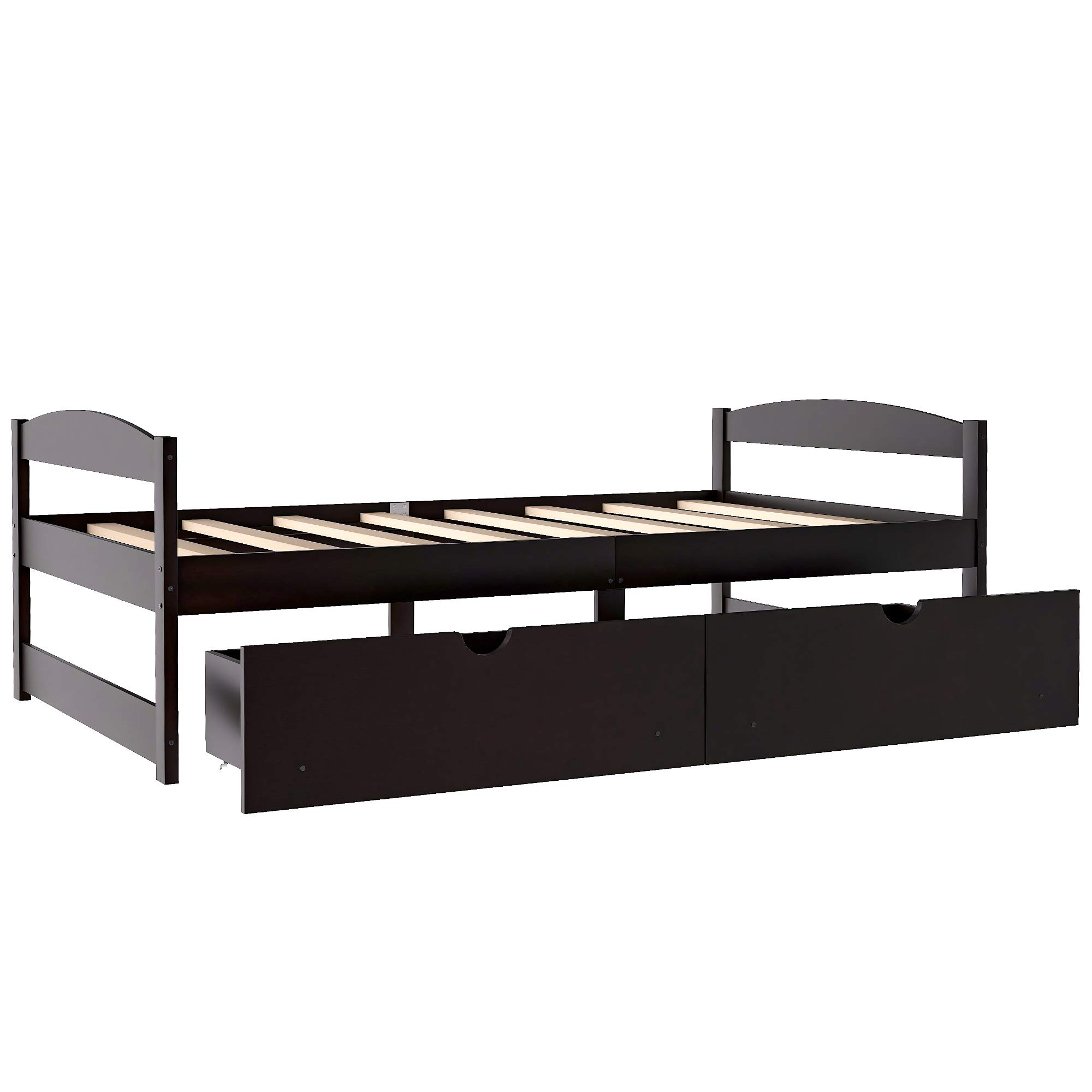 Twin Platform Bed Frame with Storage Drawers - Solid Pine Wood, Space Saving Minimalist Design for Teens & Adults - Perfect for Small Bedrooms, Guest Rooms & Dormitories (Espresso Finish)