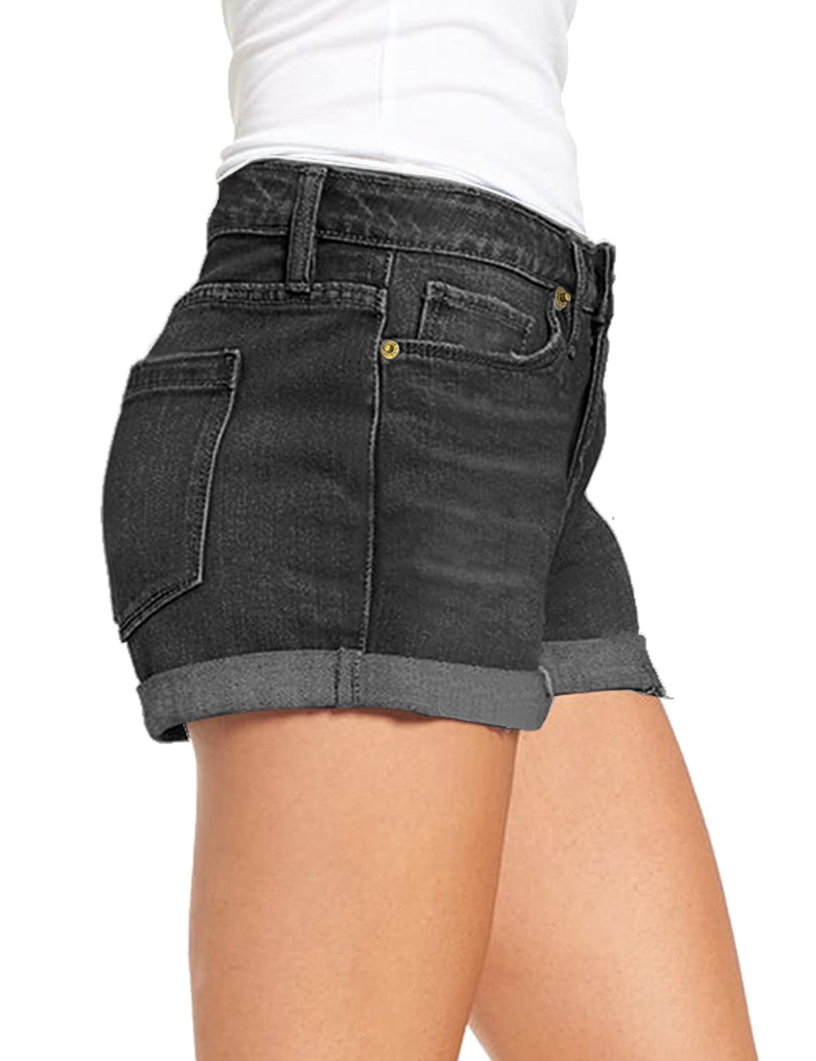LookbookStore Women's High Waisted Distressed Denim Shorts - Ripped Rolled Hem Jeans for Casual Outfits, Summer Fashion & Streetwear