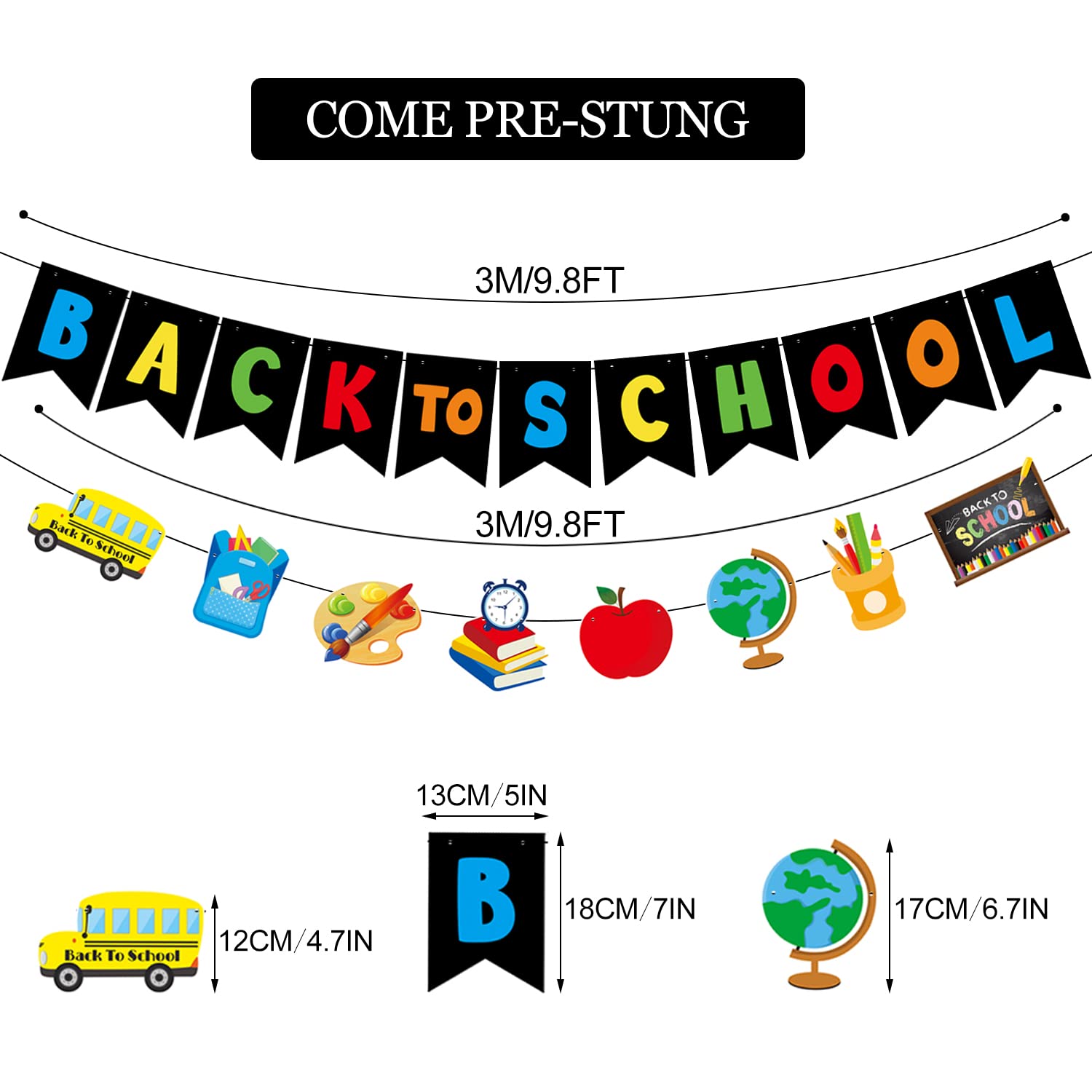 Back to School Decorations - School Bus Drawing Board & Paper Banner Set for Classroom, First Day Party, Schoolbag Decor | Perfect for Classroom Bunting, School Events & Home Decorations