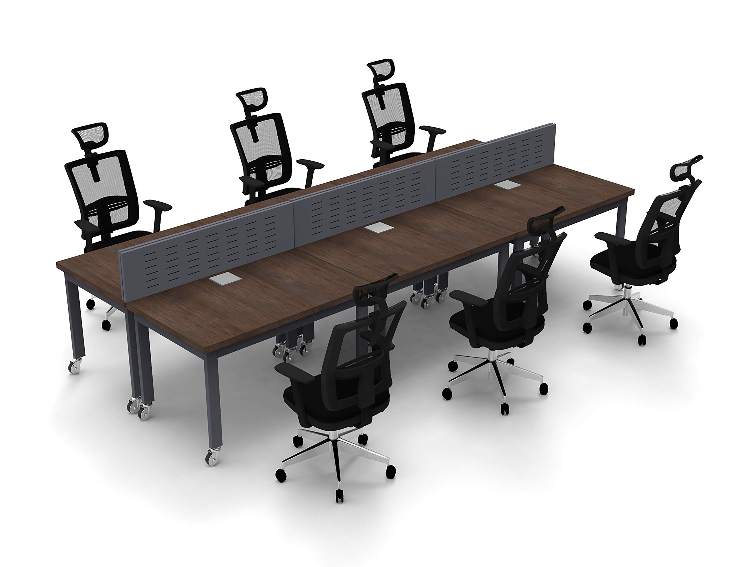 6-Person Workstation Desk Model 6287 - Compact Office Space Solution for Team Collaboration with Industrial Casters (Ready to Use) - Perfect for Open Offices & Coworking Spaces