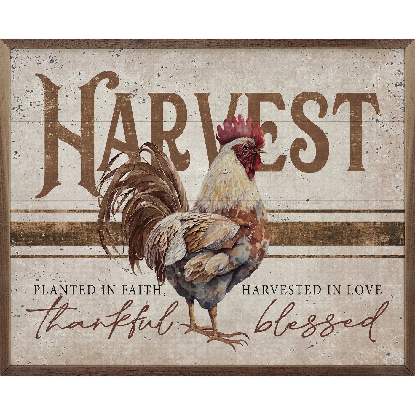 Vintage Harvest Rooster Whitewash Wood Framed Print - Rustic Farmhouse Kitchen Wall Decor for Country Style Homes