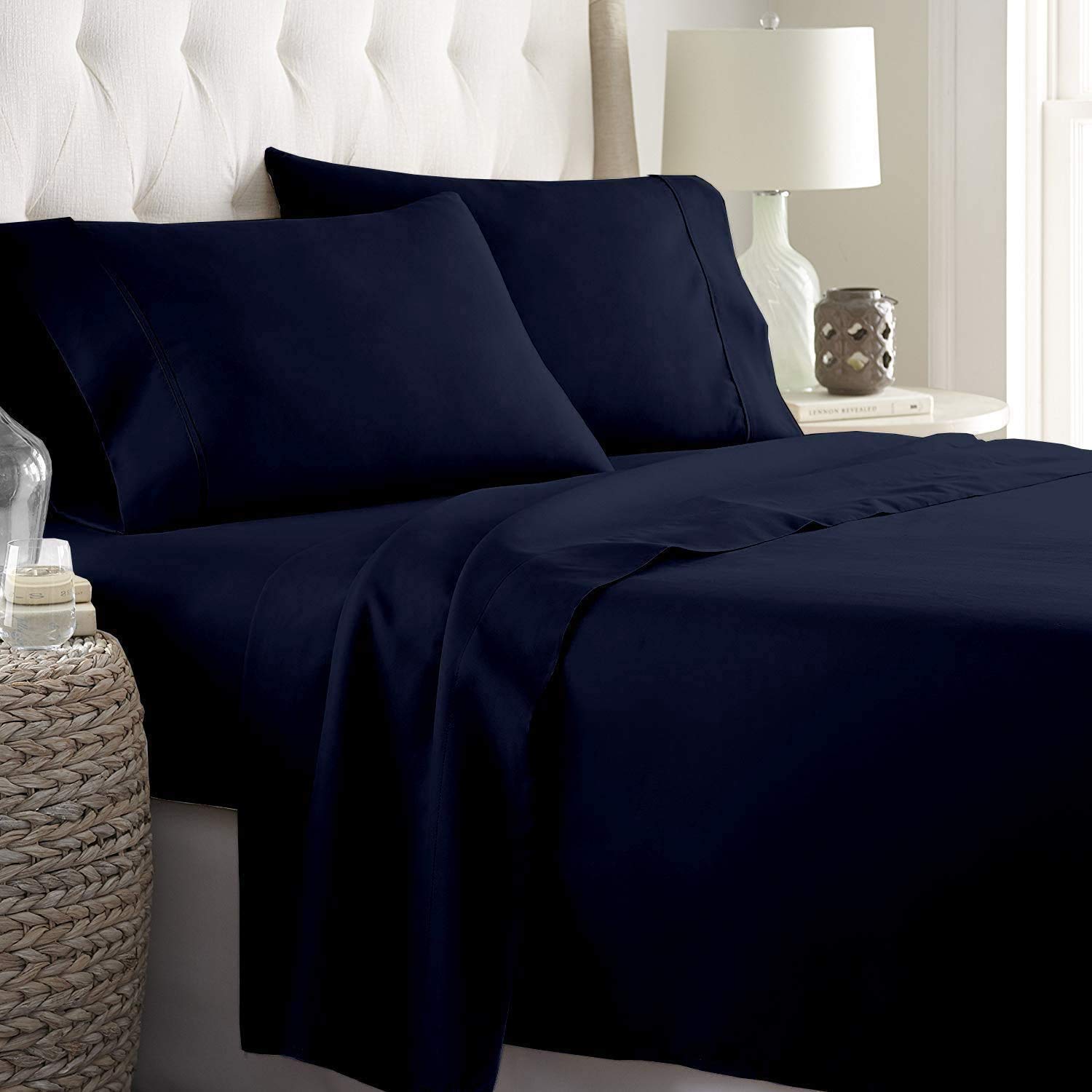 4 Piece Twin XL Bed Sheet Set - 600 Thread Count 100% Long Staple Cotton, Deep Pocket Fits Mattress Up to 15