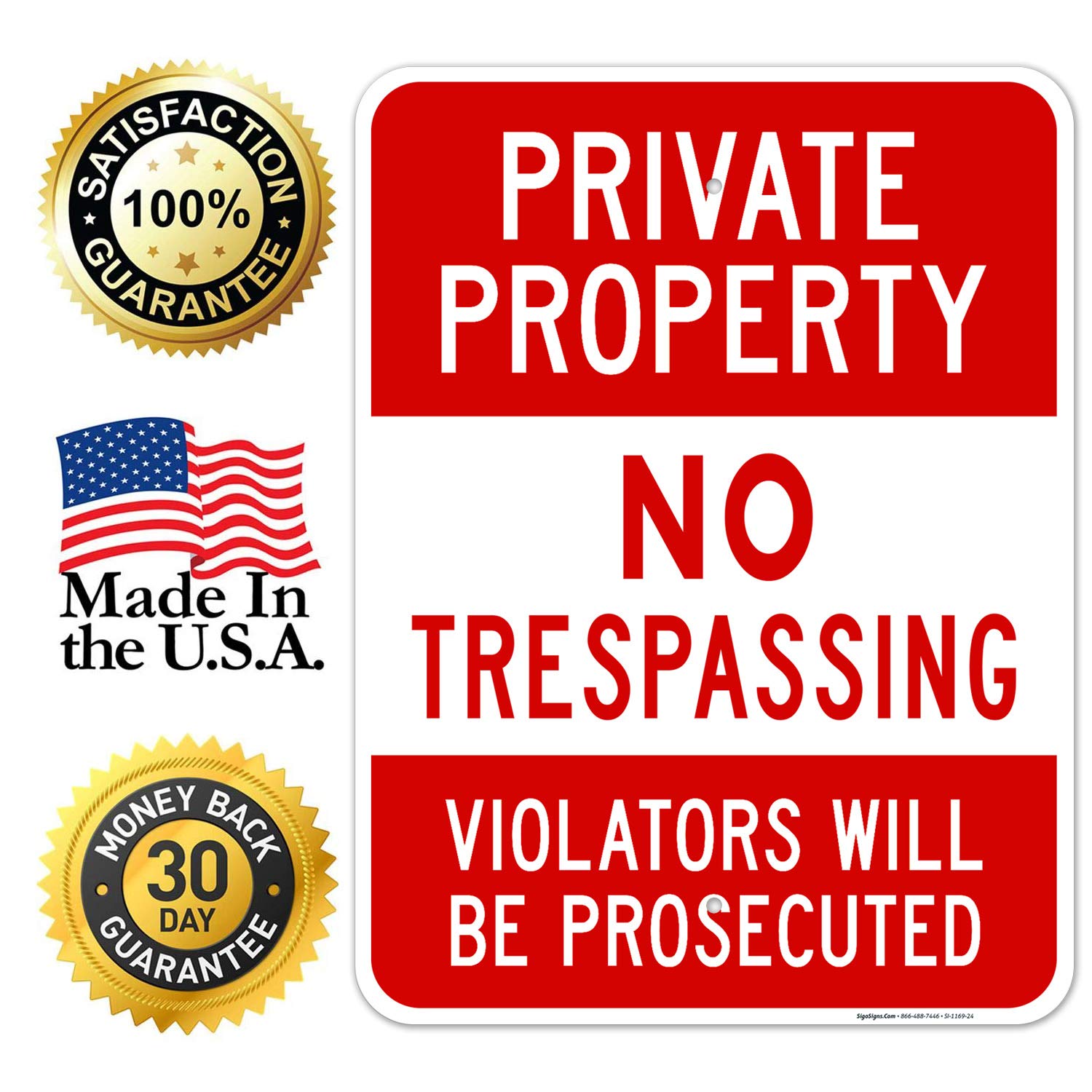 Private Property No Trespassing Sign - 18x24 Inches Rust-Free .063 Aluminum - Fade Resistant Indoor/Outdoor Warning Sign - Made in USA - Perfect for Farms, Ranches & Property Boundaries