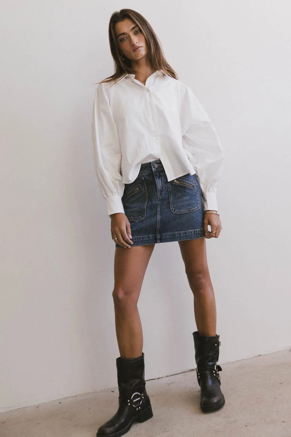 Bandri Denim Mini Skirt for Women - High Waisted Stretch Denim Skirt with Pockets | Perfect for Casual Outfits, Date Nights & Summer Fashion