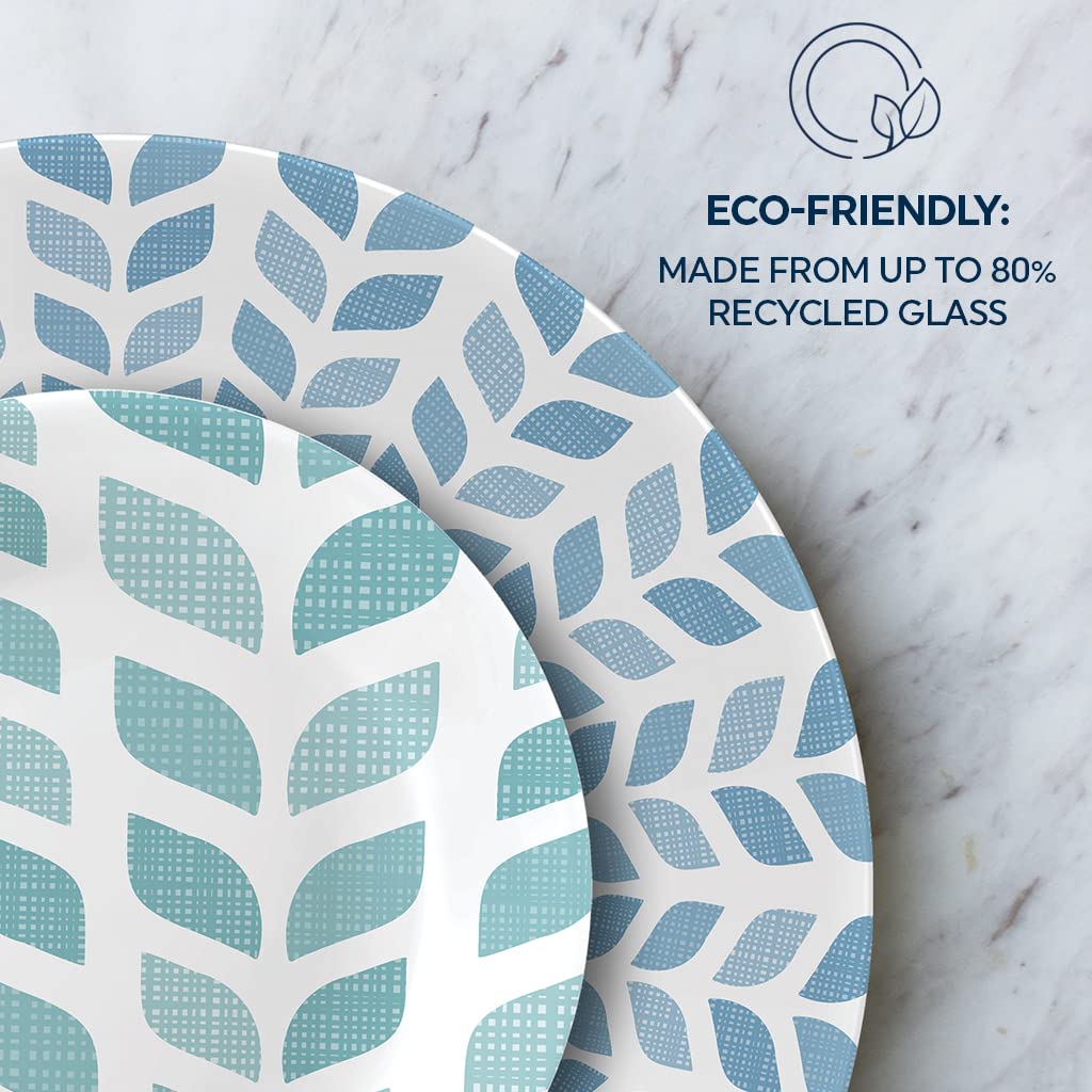 Corelle Global Collection 18-Piece Dinnerware Set - Triple Layer Recycled Vitrelle Glass, Lightweight & Eco-Friendly Round Plates & Bowls, Northern Pines Design - Perfect for Everyday Dining, Dinner Parties & Sustainable Home Decor
