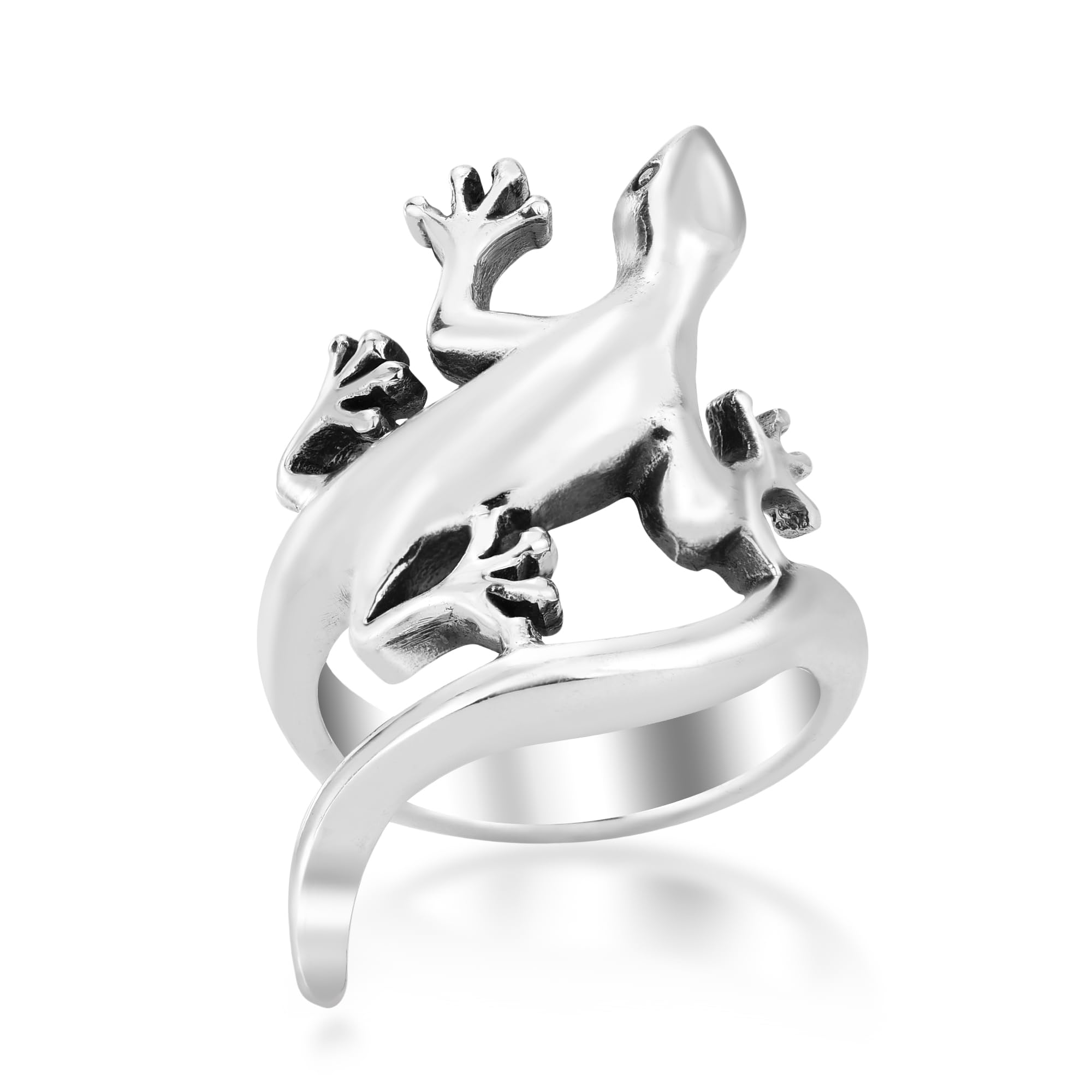 AeraVida Unique Long Tail Gecko Lizard Wrap .925 Sterling Silver Ring for Women | Elegant Wedding Band, Fashion Statement Jewelry | Comfort Fit Sizes 5-10 | Perfect for Boho Chic Outfits, Nature-Inspired Gifts & Everyday Wear