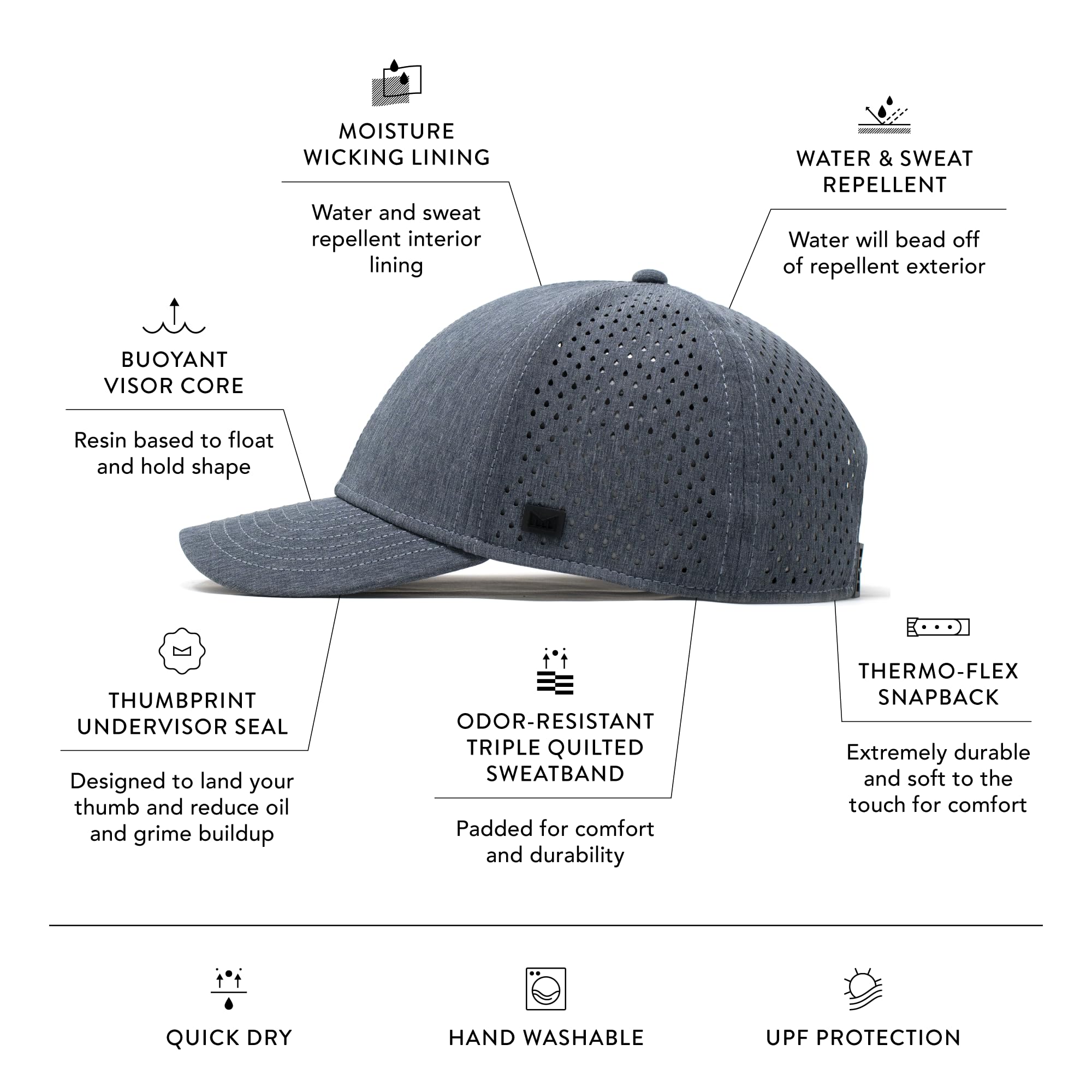 **Melin A-Game Hydro Performance Snapback Hat - Water-Resistant Baseball Cap for Men & Women - Golf, Running, Workout & Outdoor Activities**