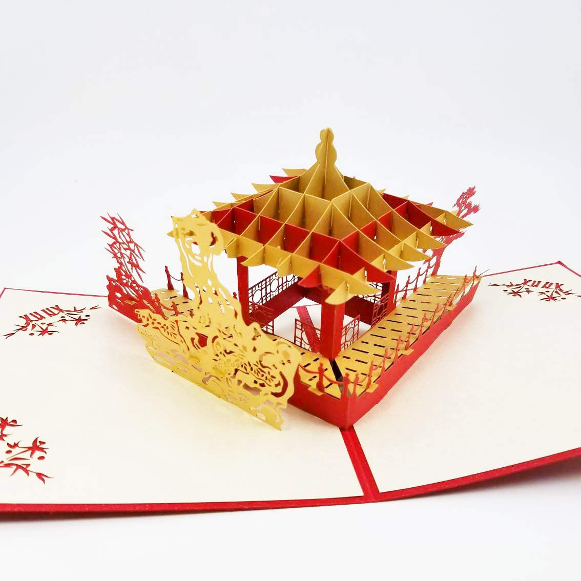 Asian Pavilion Pop Up Greeting Card for Birthday, Wedding & Special Occasions