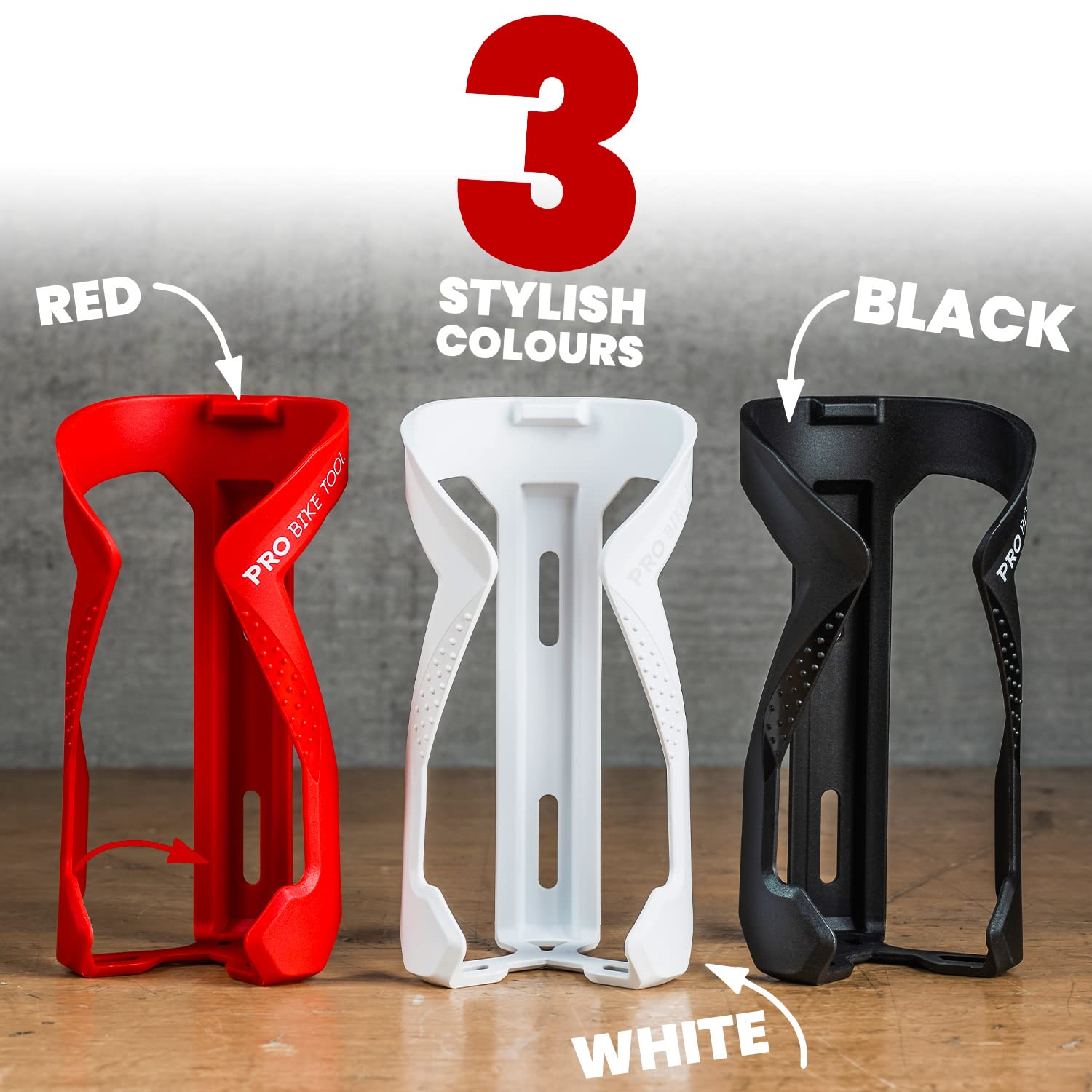PRO BIKE TOOL Lightweight Fiberglass Bicycle Water Bottle Cage - Universal Bike Bottle Holder for Road & Mountain Bikes (MTB) - Sleek Modern Design for Cycling, Commuting & Outdoor Adventures