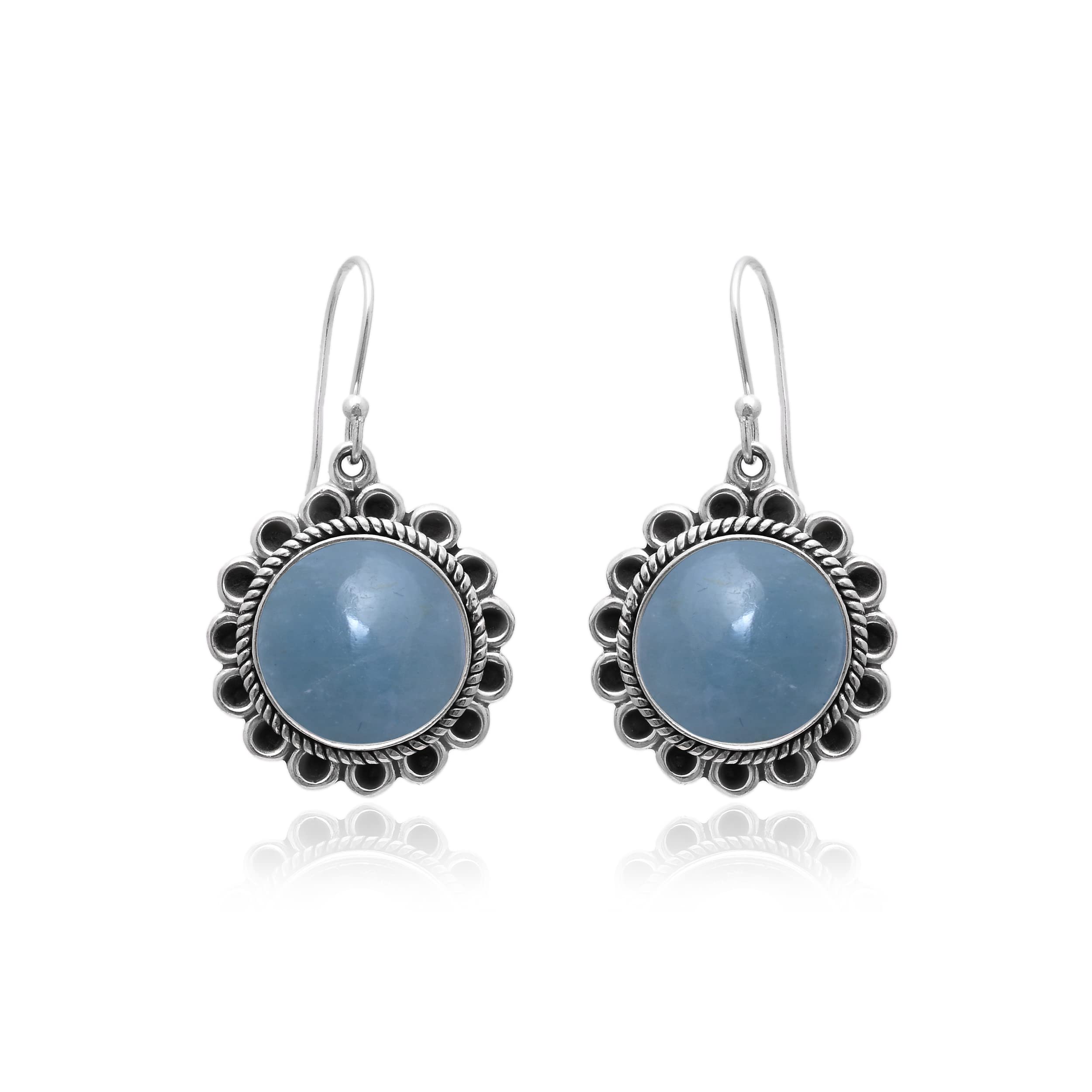 925 Sterling Silver Aquamarine Earrings for Women - Handmade Blue Green Gemstone Dangle Earrings - Inner Peace Jewelry Gift - Perfect for Weddings, Parties & Everyday Wear (VSE-365)