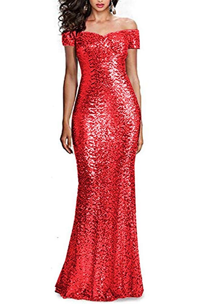 Elegant Off Shoulder Sequin Mother of the Bride Gown - Long Formal Evening Dress for Women - Perfect for Weddings, Galas & Special Occasions