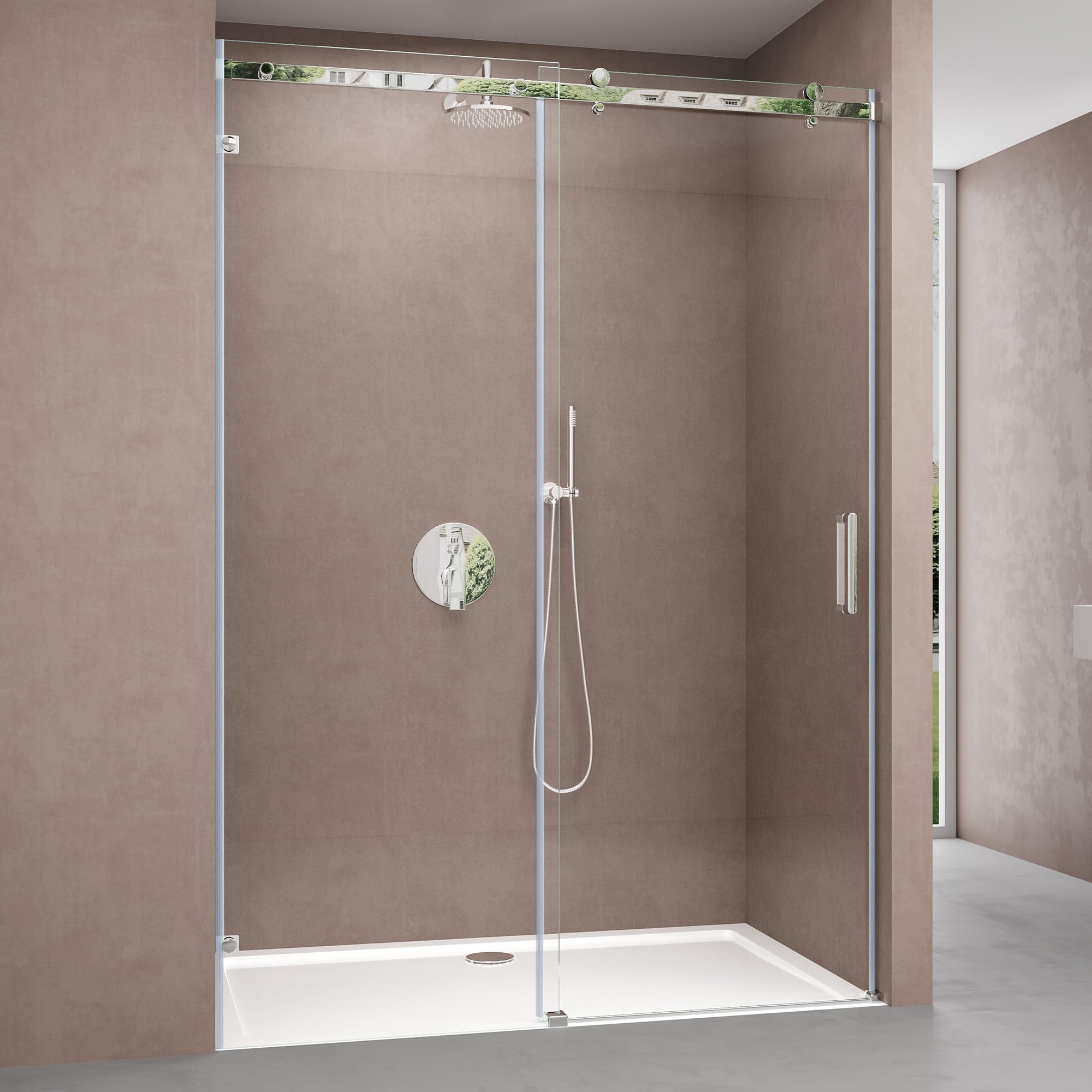 Doporro Frameless Shower Door 135x195cm Clear Tempered Glass with NANO Coating - 4-Point Mounting System for Bathroom Enclosure - Perfect for Modern Home & Spa Style Showers