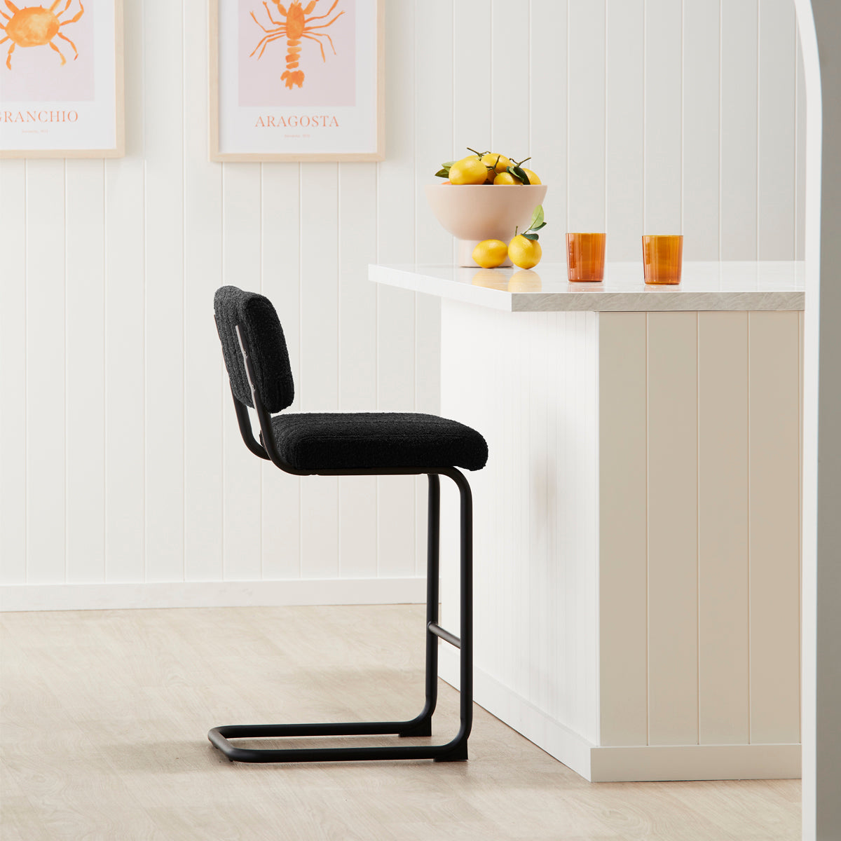 Blake Boucle Bar Stool - Modern Upholstered Counter Height Stool with Swivel Base for Kitchen Island, Breakfast Nook & Home Bar Decor