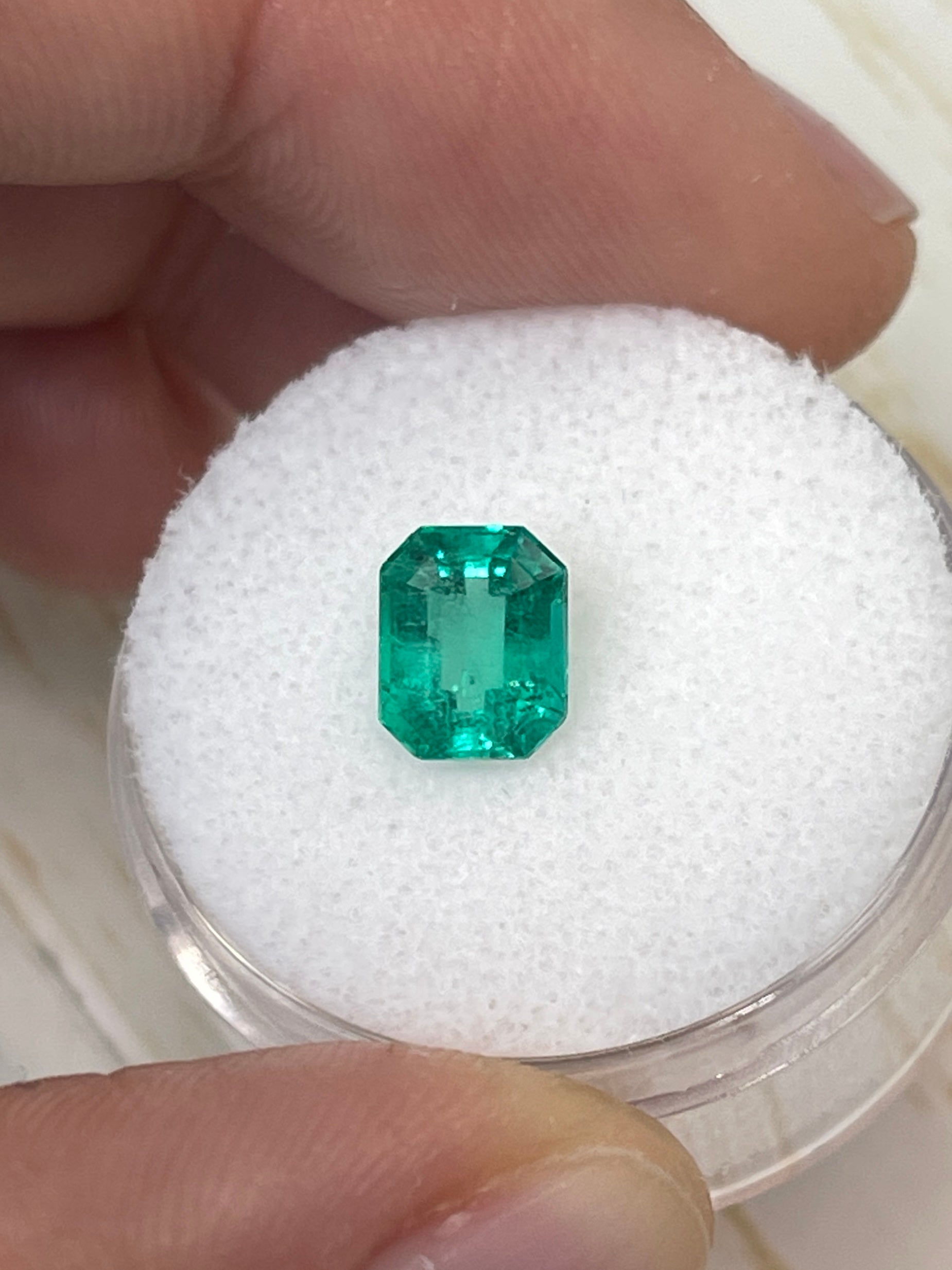 1.69 & 1.30 Carat Bluish Green Loose Colombian Emeralds - 7.5x6mm Emerald Cut Gemstones for Jewelry Making & Engagement Rings