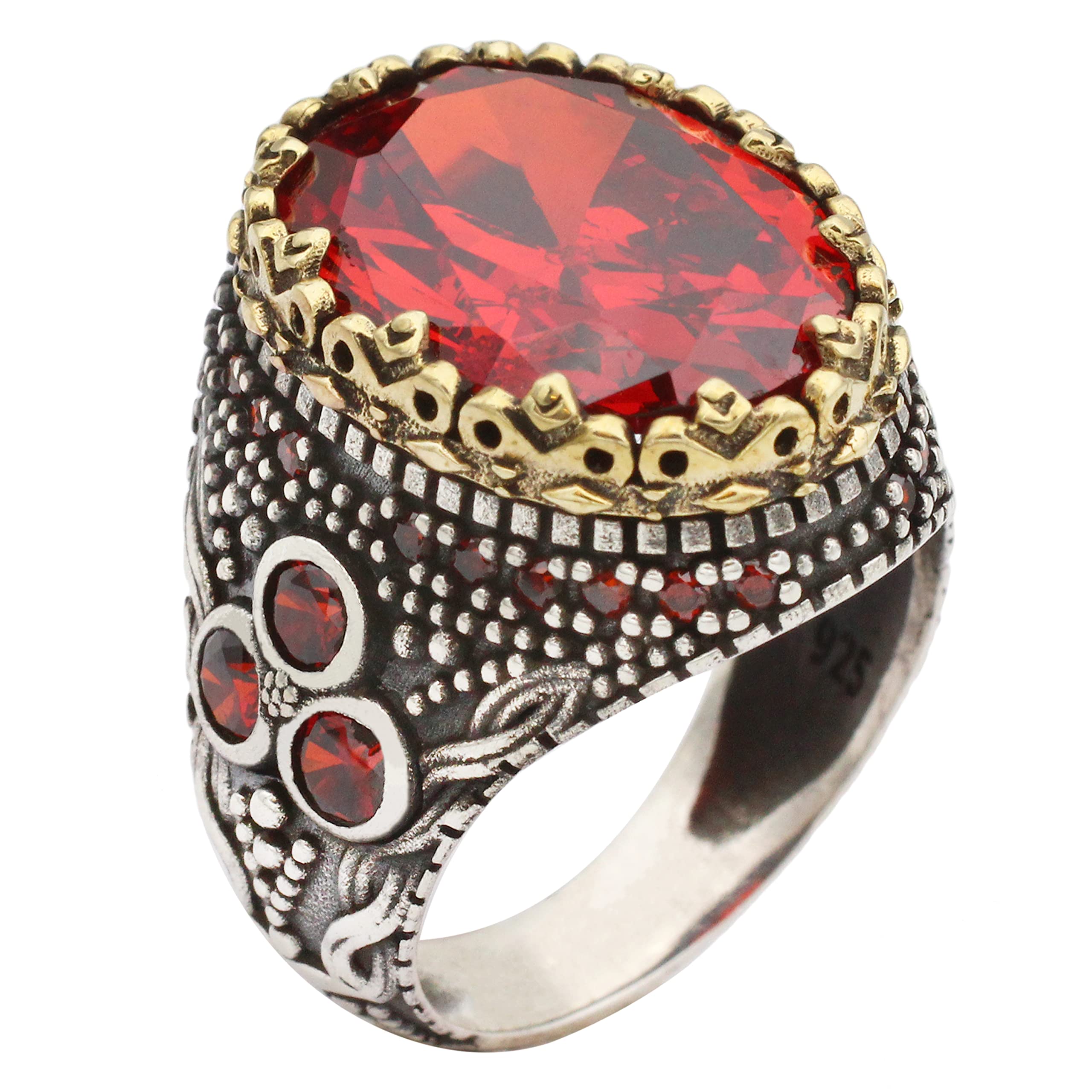 Handmade 925 Sterling Silver Ruby Ring for Men - Vintage Turkish Style Statement Jewelry - Size 12.5 - Perfect Christmas Gift for Him, Birthday Present, Anniversary or Special Occasion - Ideal for Weddings, Parties and Formal Events