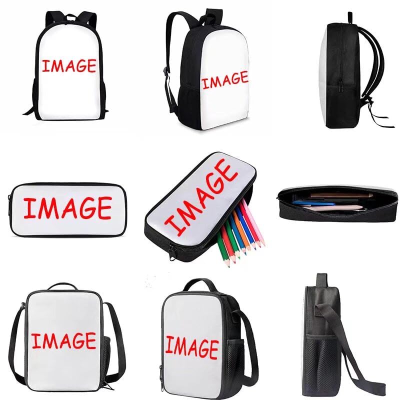 AMZPrint 3-in-1 Ice Hockey School Backpack Set - 17 Inch Black Student Backpack with Insulated Lunch Box & Pencil Case - Perfect for School, Sports & Travel