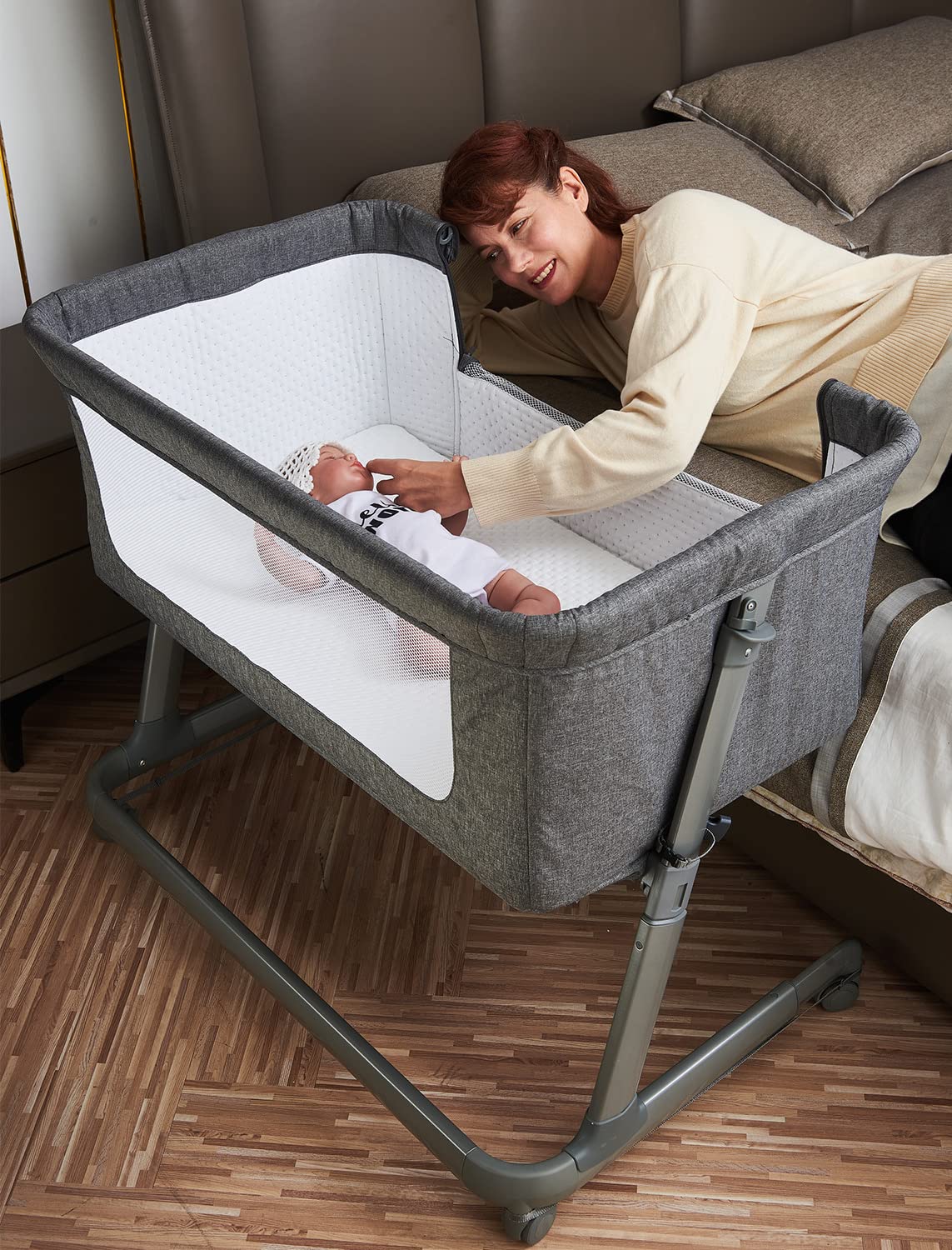 Pamo Babe Adjustable Portable Baby Bassinet Crib - Safe Bedside Sleeper for Newborns & Infants (Boy & Girl) | Perfect for Nursery, Bedroom & Travel | Ideal for Co-Sleeping & Nighttime Feeding