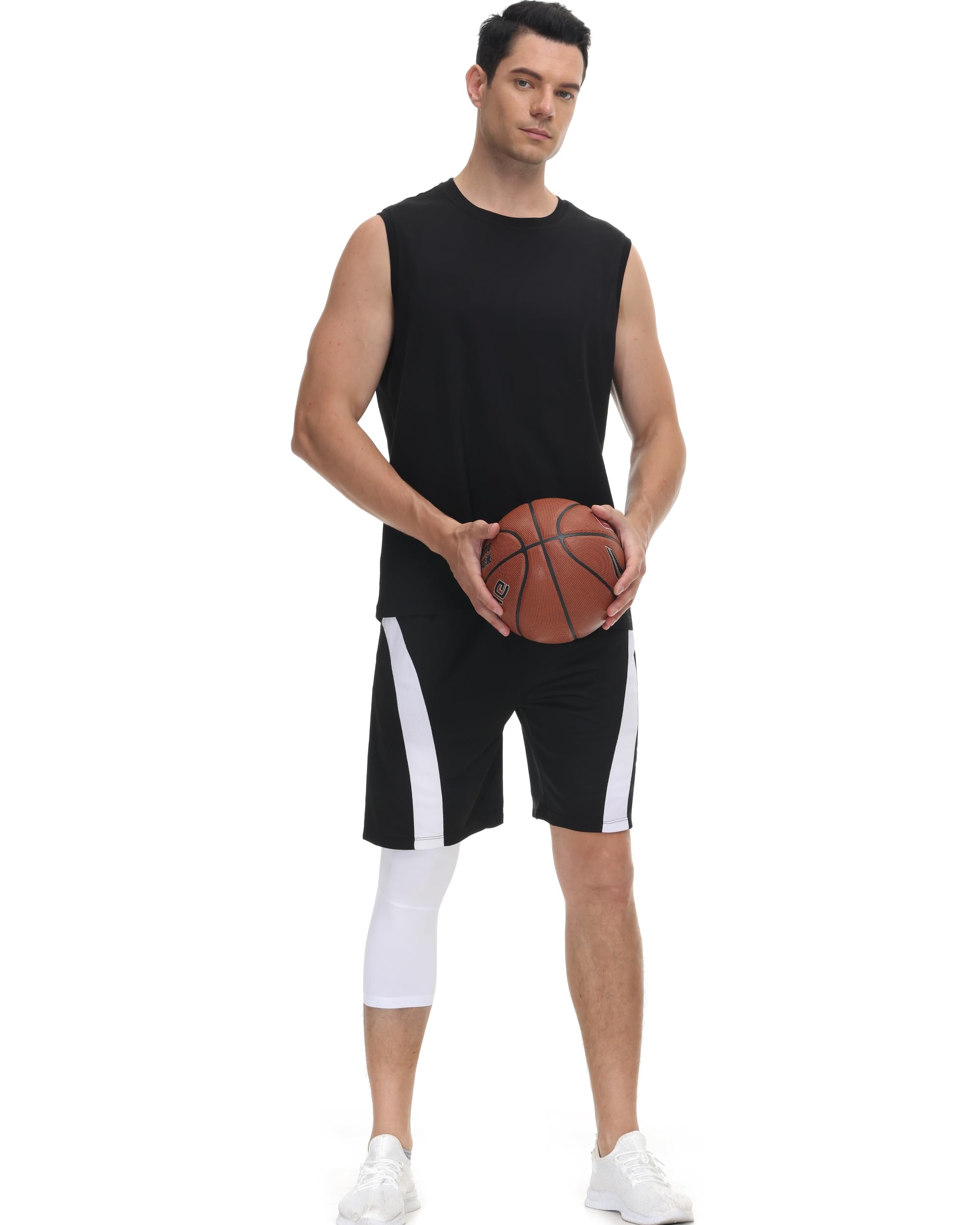 Roadbox Men's One Leg Compression Pants - 3/4 Length Basketball Leggings for Athletic Performance & Muscle Support - Ideal for Basketball, Running, Gym Workouts & Sports Base Layer