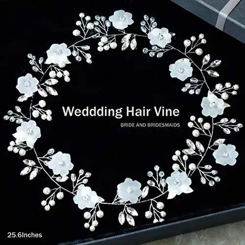 Elegant Silver Crystal & Faux Pearl Flower Wedding Headband for Bride – Perfect for Bridal Shower, Wedding Ceremony and Special Occasions