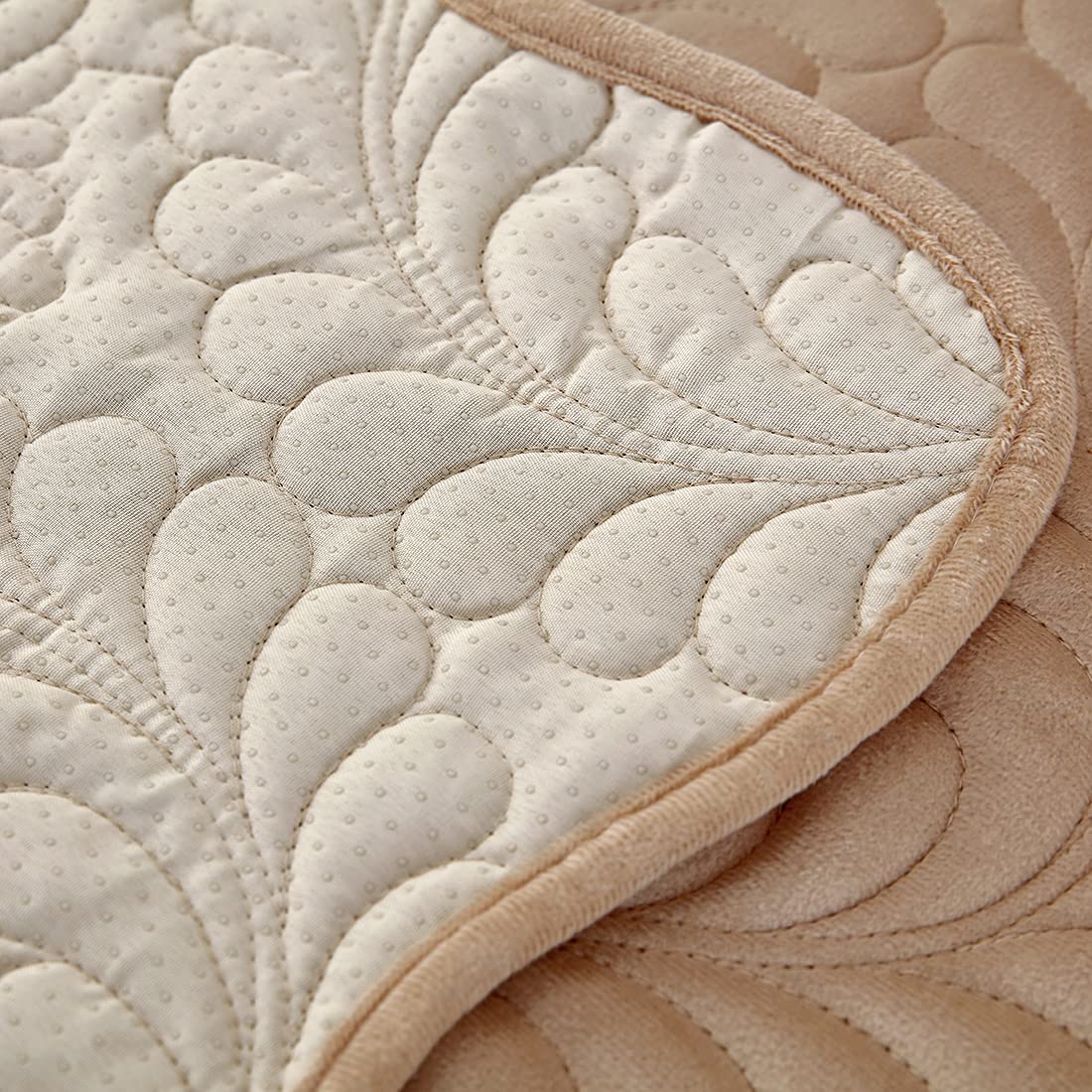 Velvet Quilted Sofa Cover - Soft Non-Slip Sectional Couch Slipcover for Pets, Dogs & Cats - Fits L-Shaped Leather Couches & Recliners with Armrest & Backrest Protection (Camel, 36