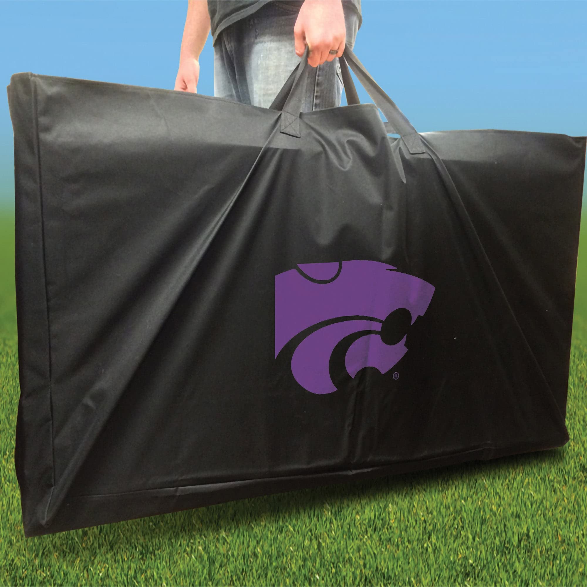Kansas State Wildcats Themed Stained Striped Cornhole Board Set - Official Team Logo Design - Regulation Size Outdoor Cornhole Game Set for Tailgating, Backyard Parties & College Game Day Events