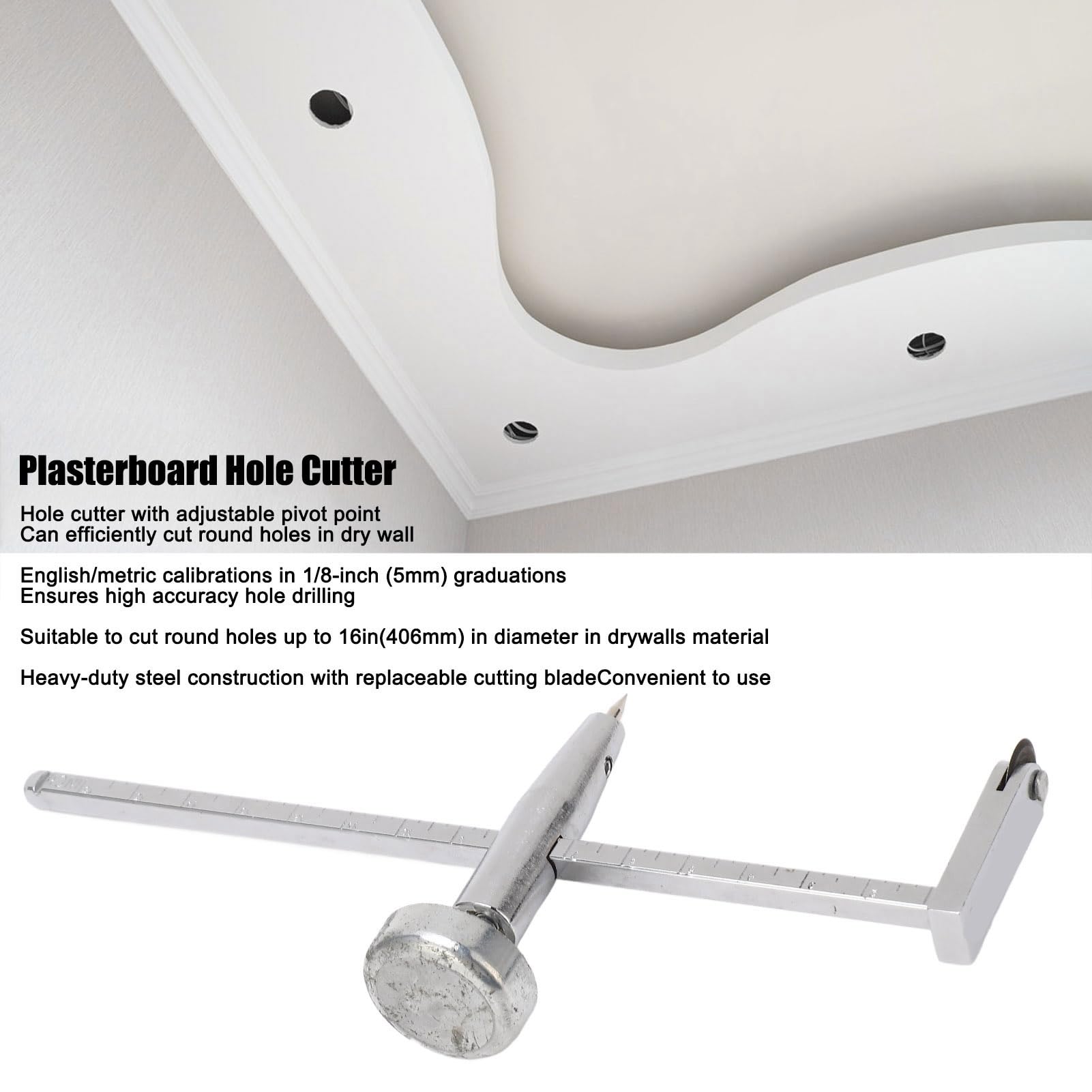 Premium Drywall Circle Hole Cutter - Adjustable Steel Shaft Plasterboard Saw for Perfect Round Cuts | Professional Drywall Cutting Tool for Electrical Boxes, Ceiling Lights & HVAC Installations