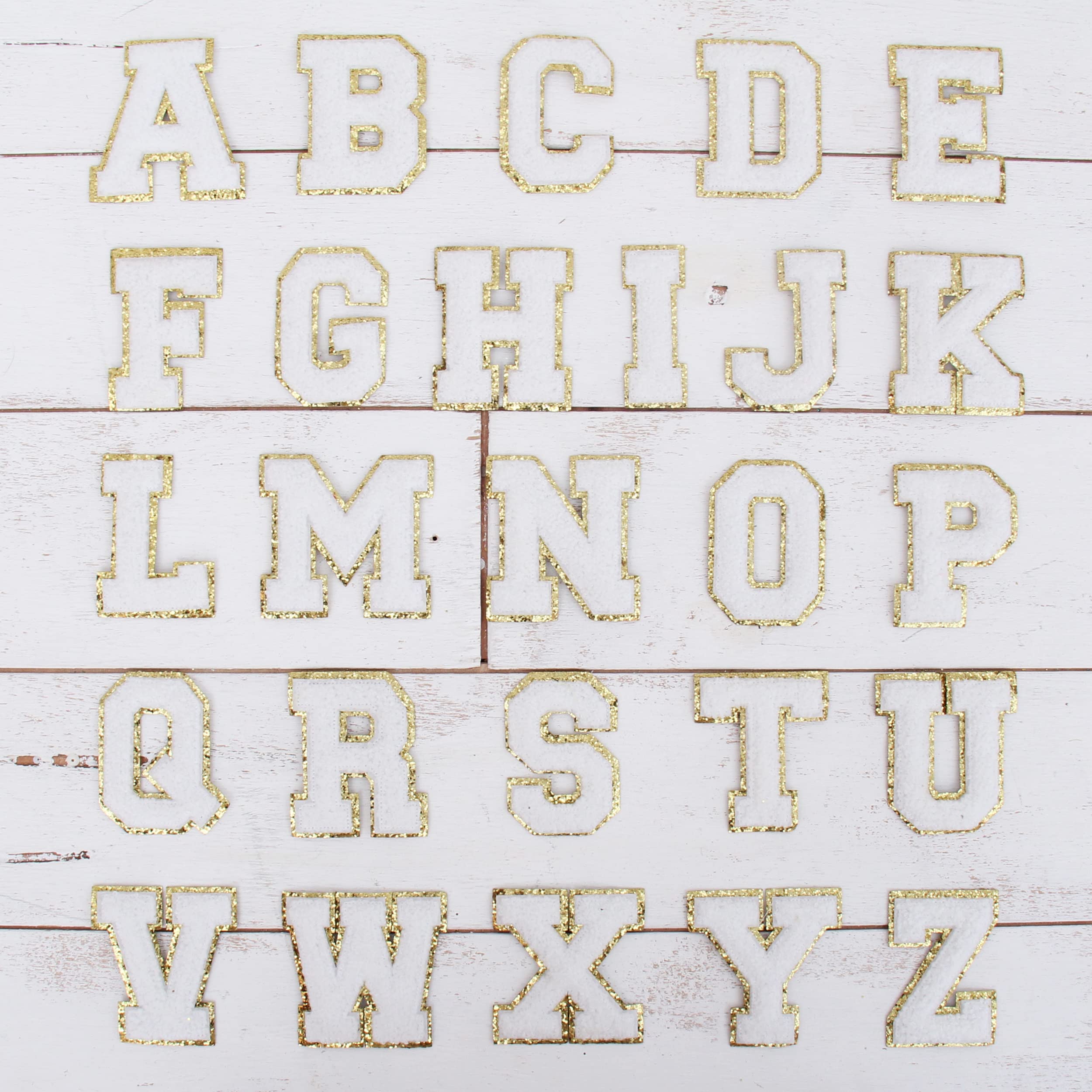 3 Pack White Chenille Iron-On Glitter Varsity Letter 