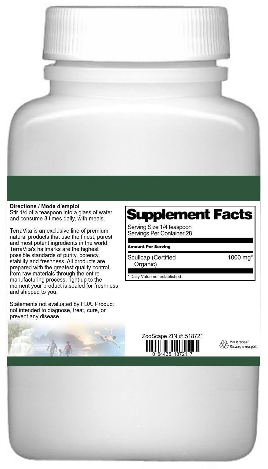 Organic Scullcap Powder - 1 oz (ZIN: 518721) | Certified Herbal Supplement for Stress Relief & Sleep Support - Perfect for Teas, Tinctures & Natural Remedies